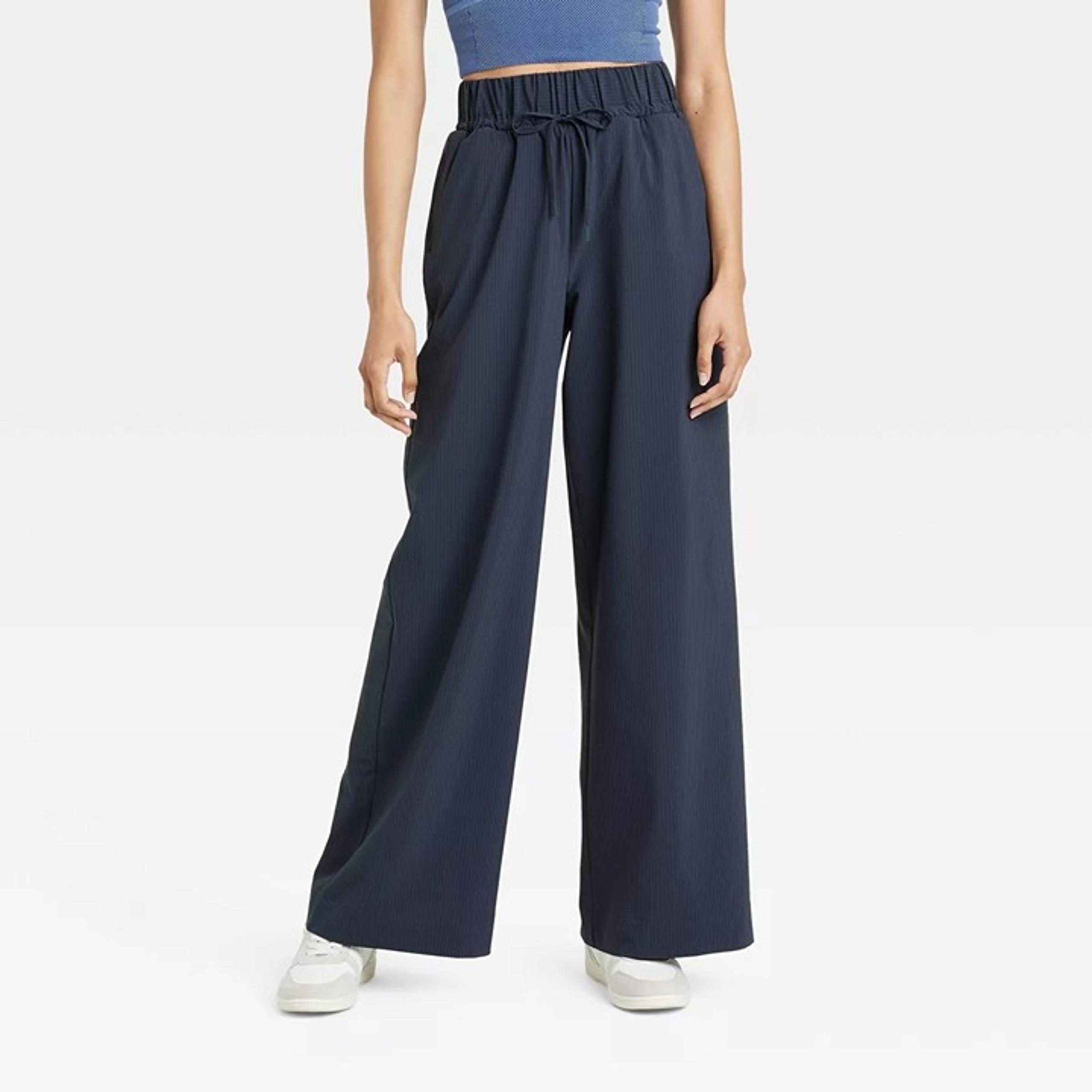 All In Motion Seersucker Wide Leg Pants Navy Blue XS Quick Dry UPF 50+