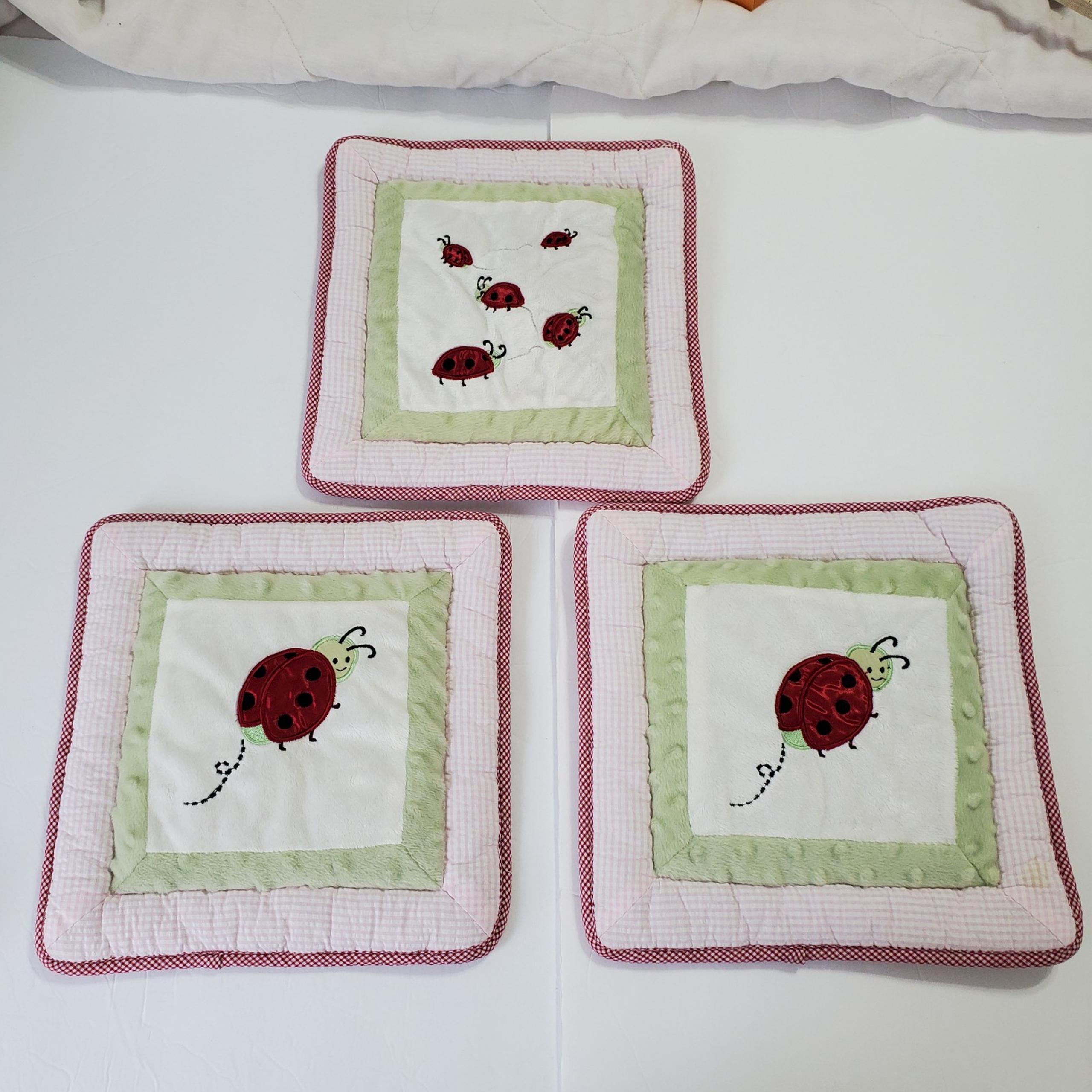 Kidsline Ladybug Nursery Wall Art Decor Embroidered Set of 3