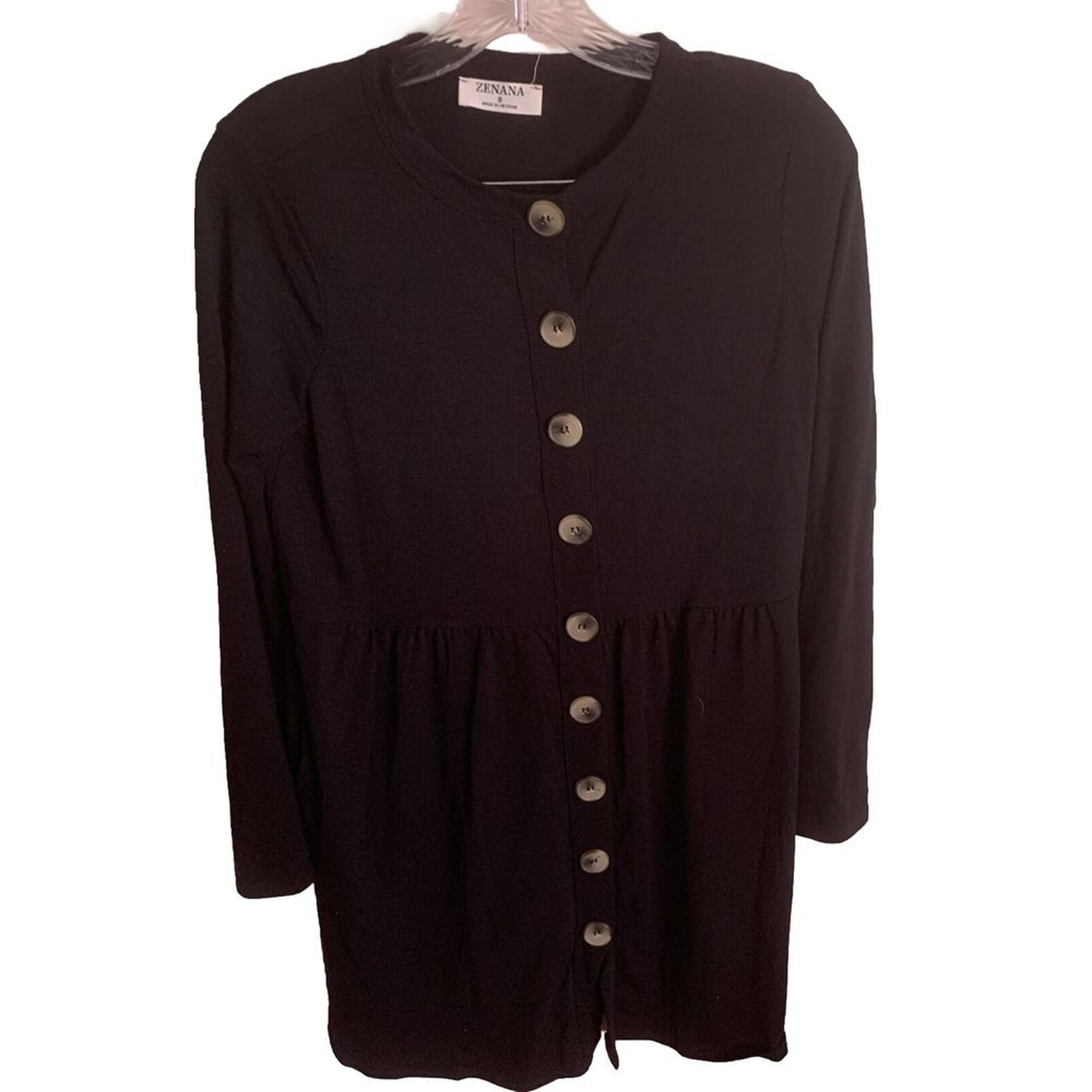Zenana Women Size S Small LS Black Shirred Waist Button Cardigan RC-2052AB