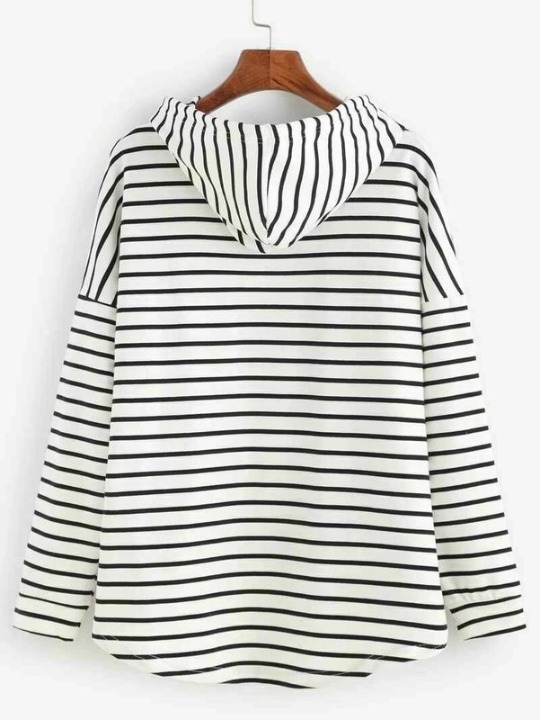White and Black Pin Striped Hoodie size Lg