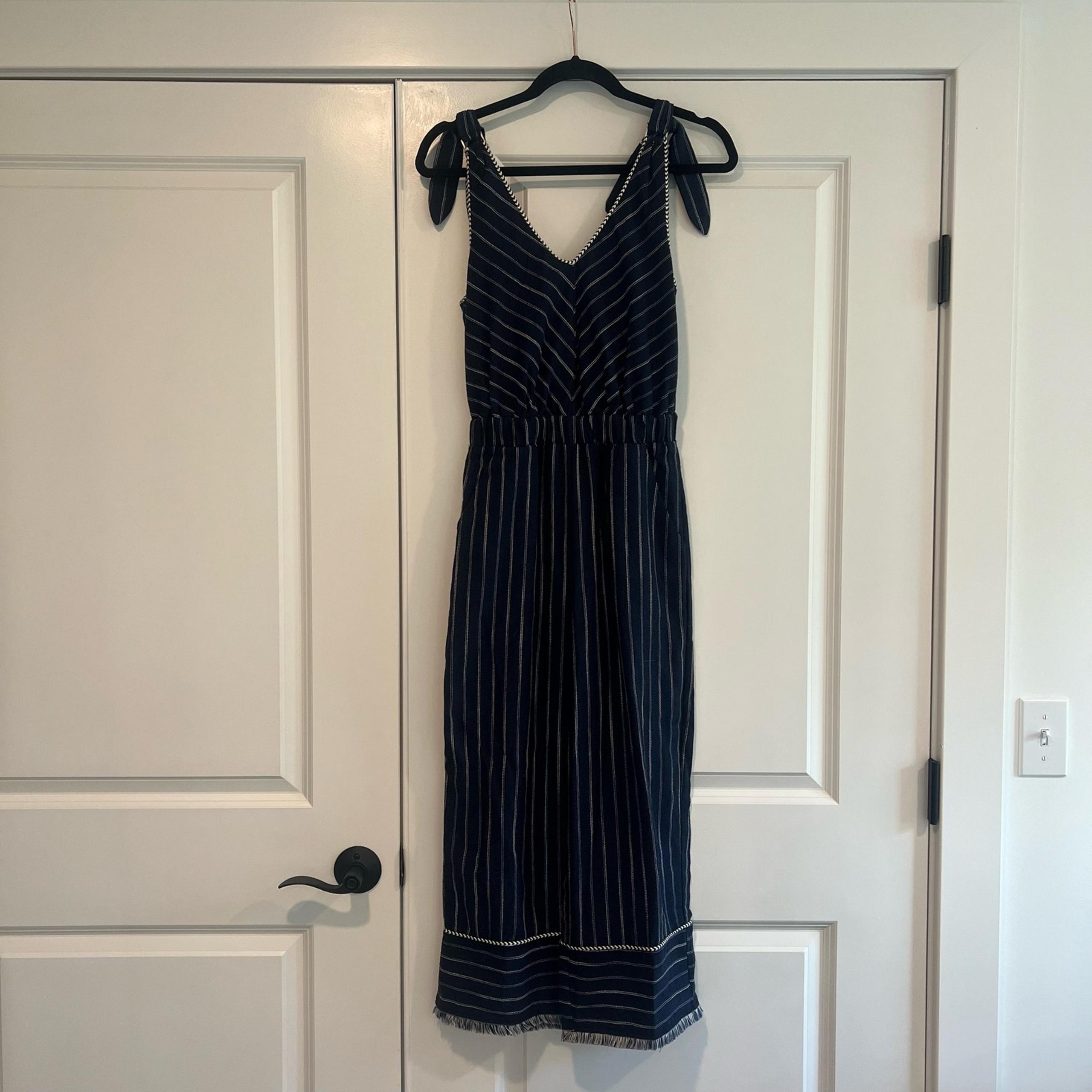 Moon River Womens Sleeveless Pantsuit Navy White Stripe Size XS