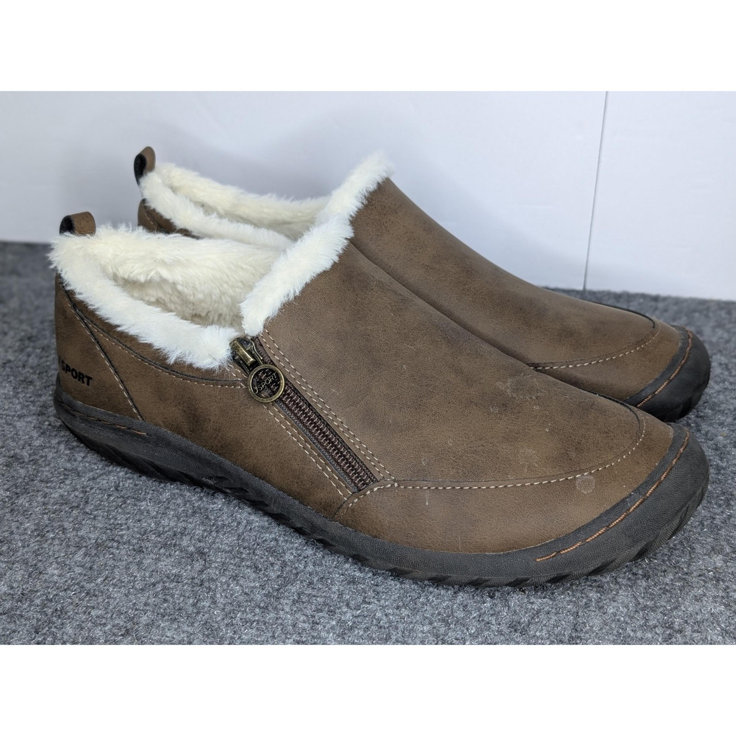 JBU by Jambu Women's 10M Elenor Brown Faux Leather Slip-On Shoe Faux Fur Lined