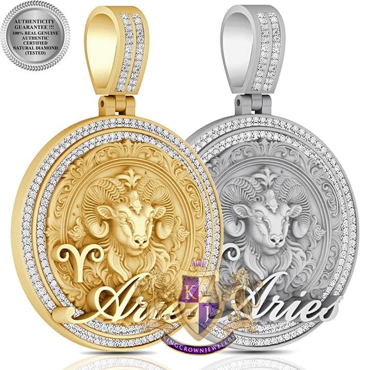 Real Genuine Diamond 0.85 Cwt. Zodiac Lucky Birth Sign Aries Ram Charm Pendant