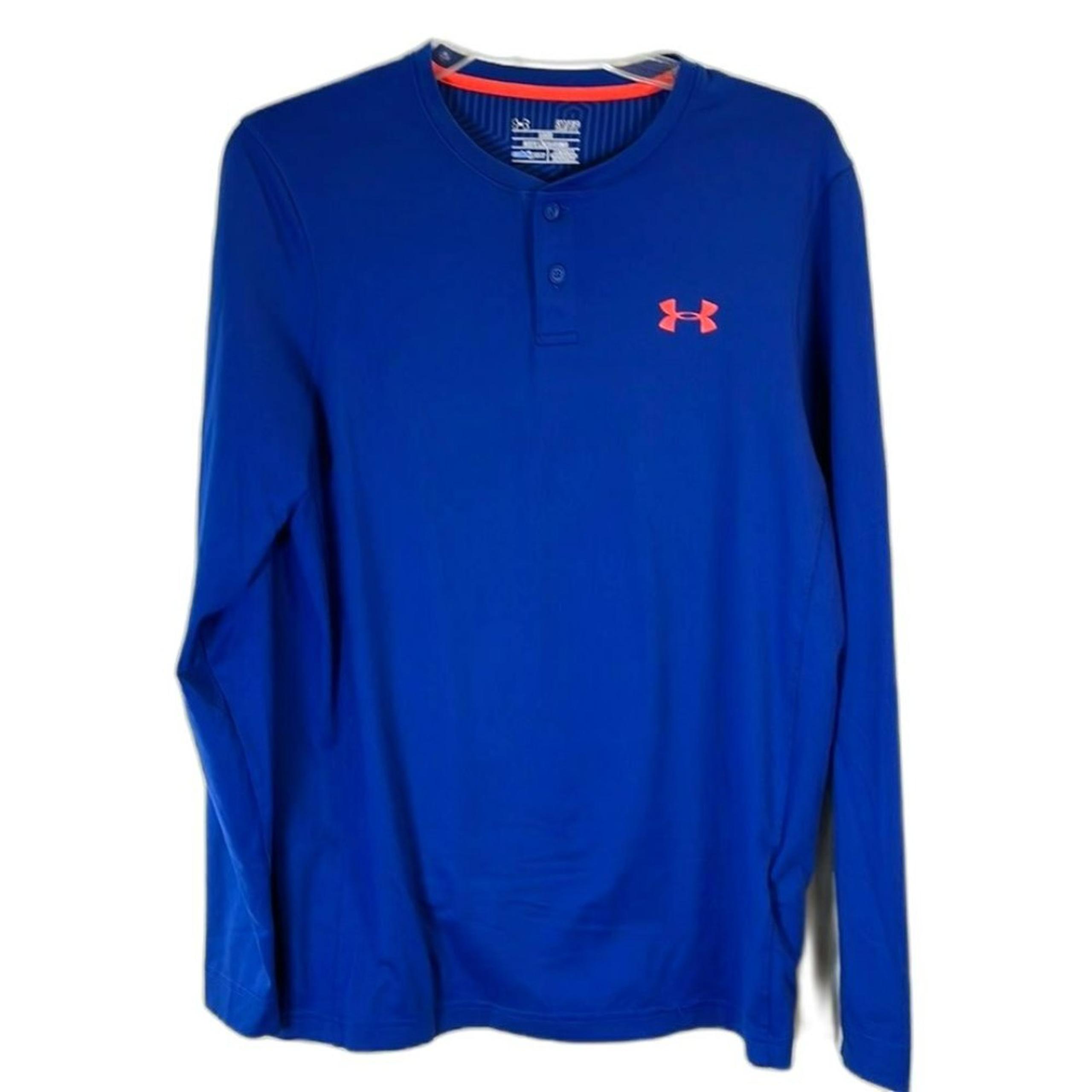 Under Armour Men’s Coldgear Royal Blue Henley Shirt, Long Sleeve, Size Small