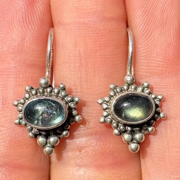 Vintage sterling silver fire rainbow Labradorite earrings 925