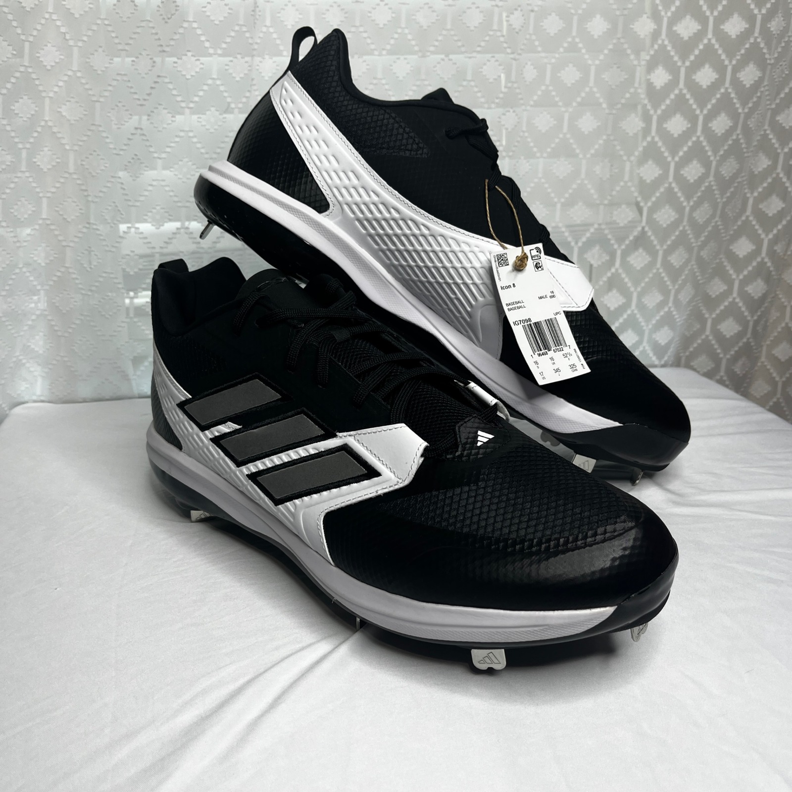 Adidas Icon 8 Baseball Cleats Mens Black White Metal Molded Cleats Size 17, NWT