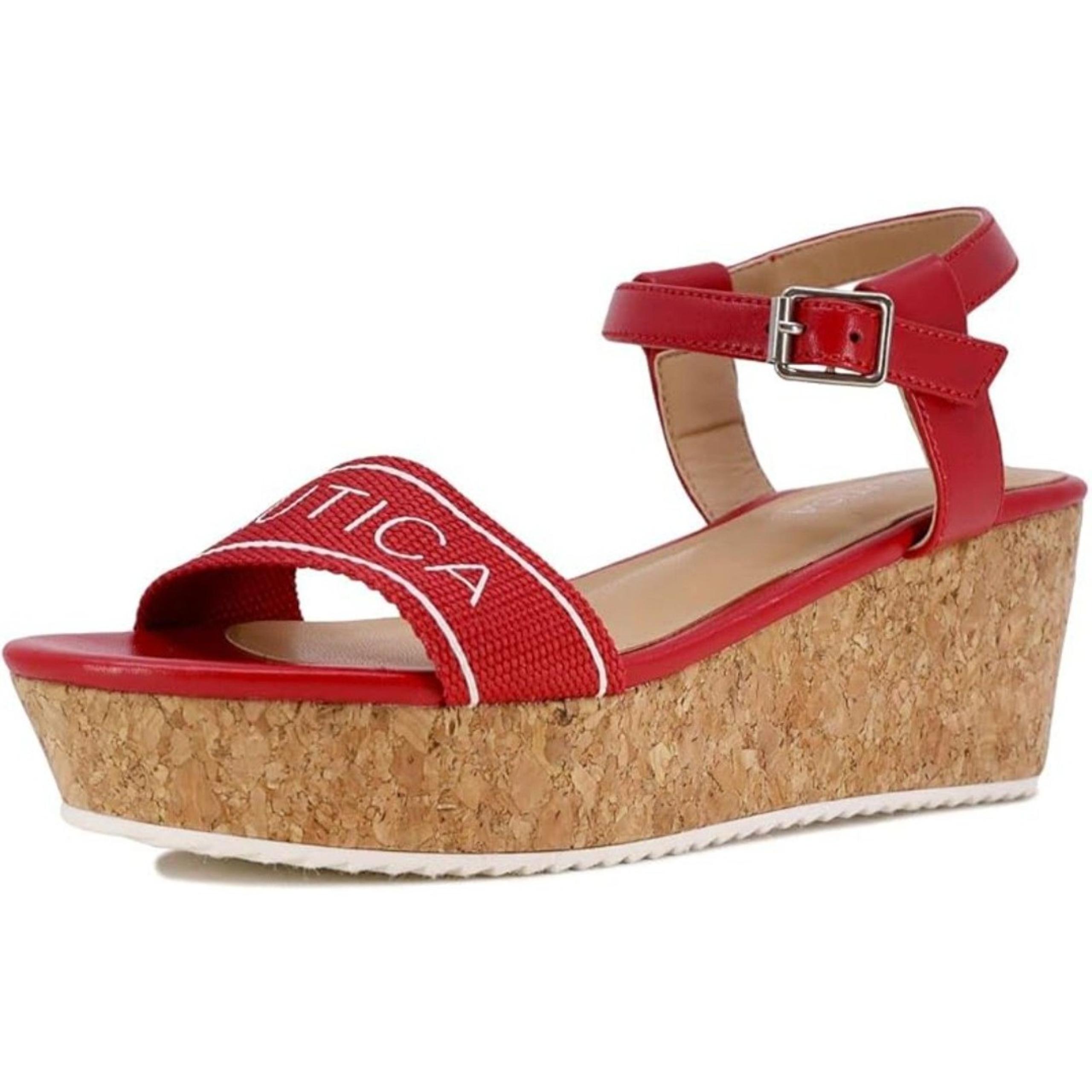 Nautica Red Wedge Sandals Size 9 | Cork Platform with Adjustable Strap