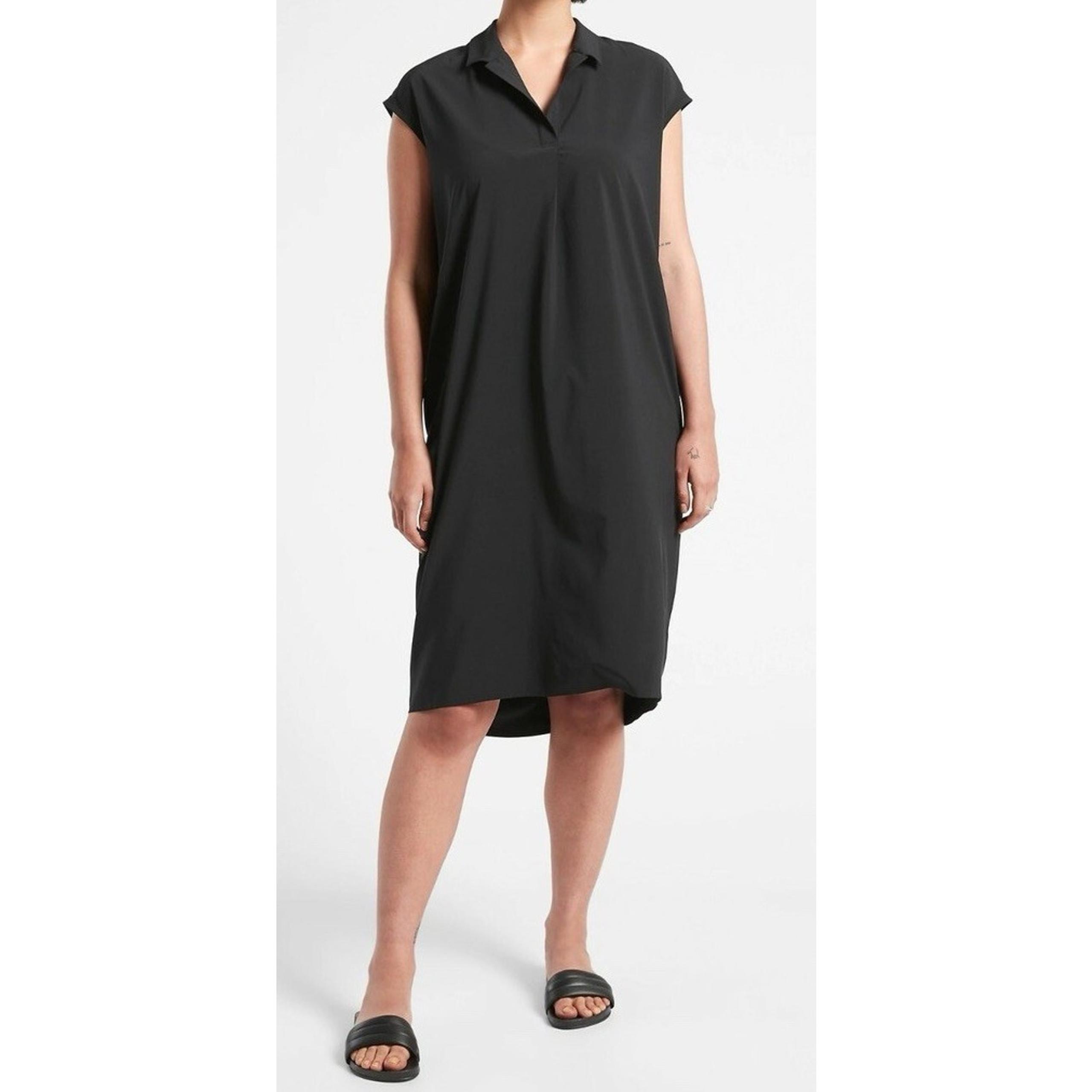 Athleta Daybreak Dress V Neck Relaxed Black Lightweight Casual Pockets Medium