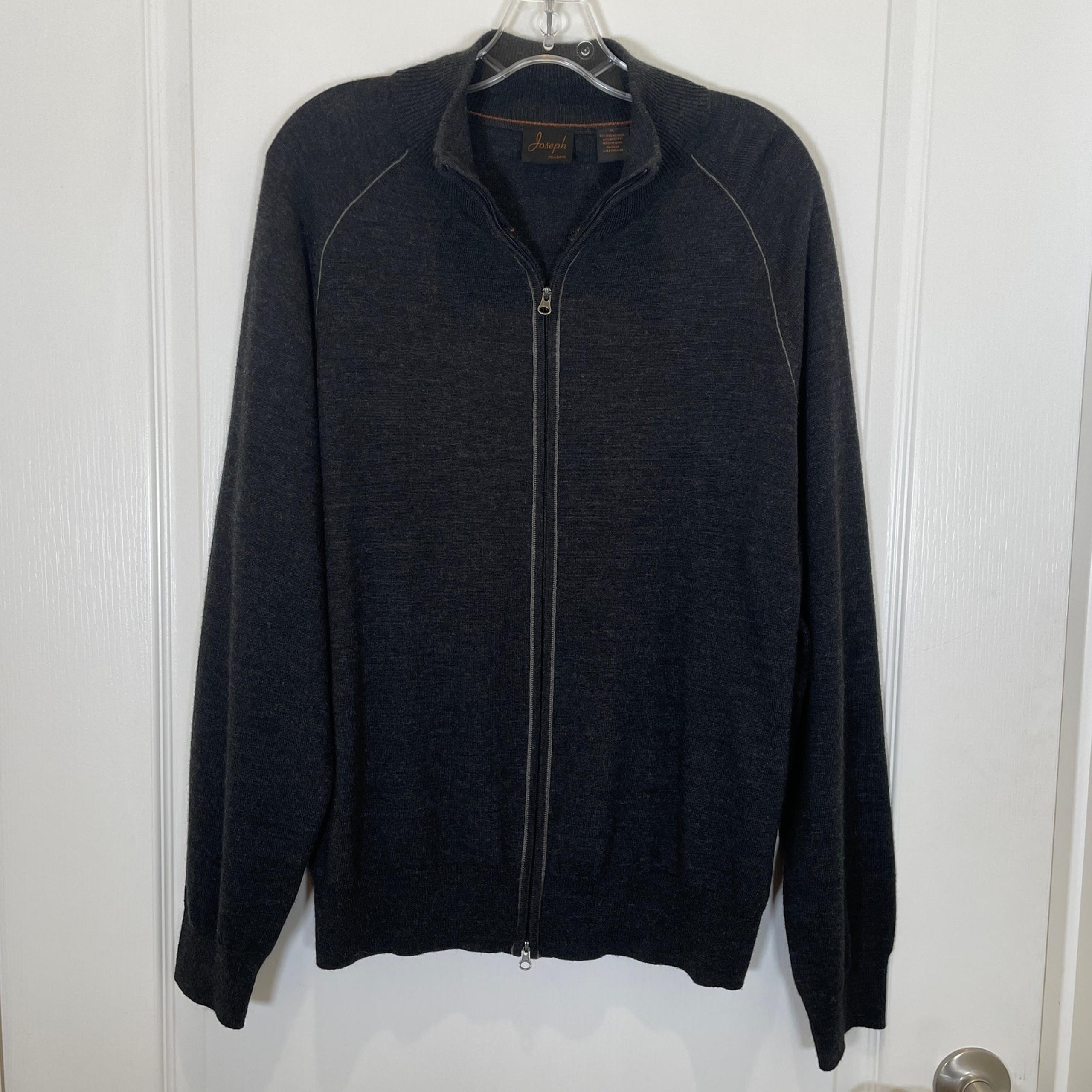 Jos. A. Bank Merino Wool Zip Front Cardigan Sweater Deep Gray Mock Neck XL