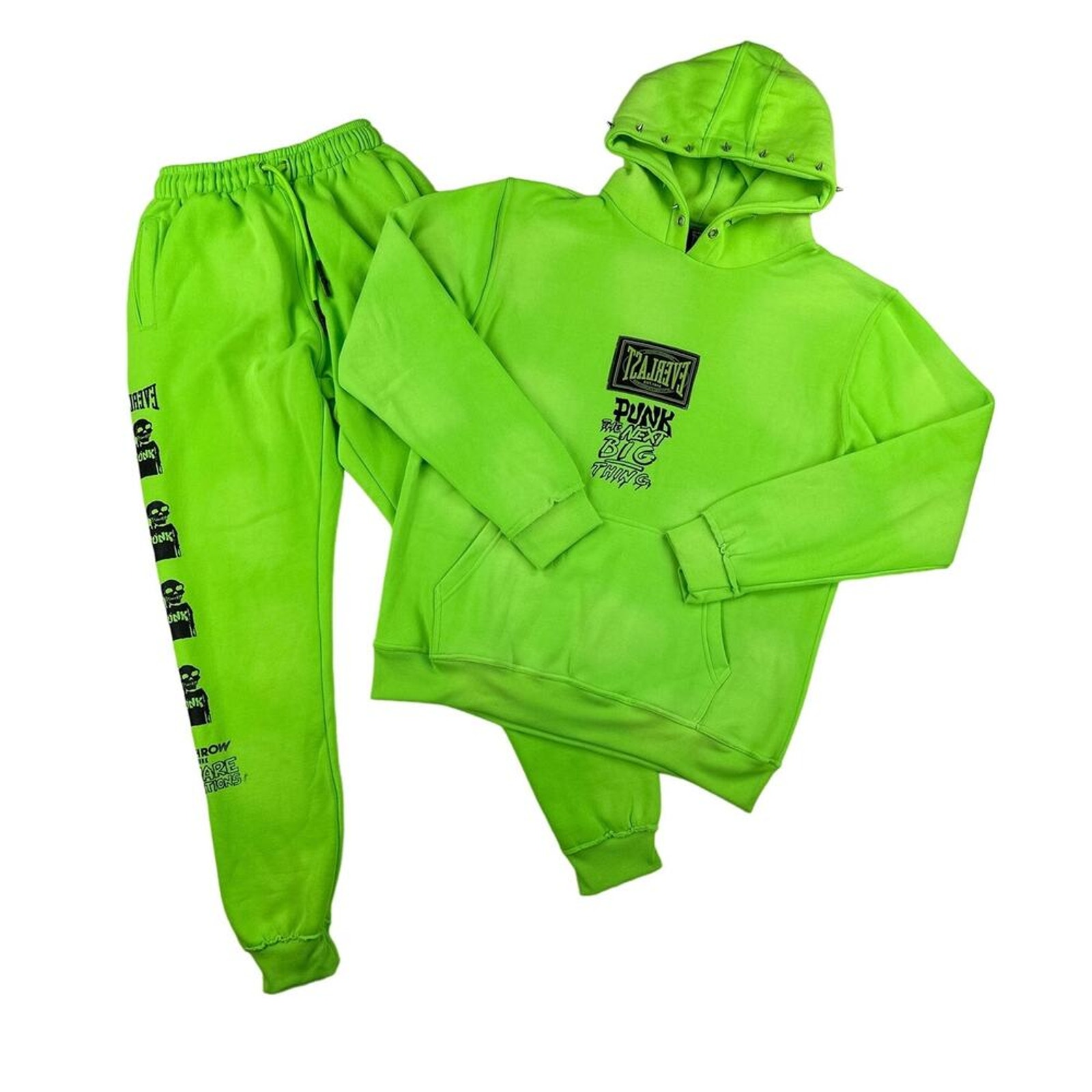Everlast x Overthrow - PUNK! Hoodie and Bones Sweatpants in Neon Green