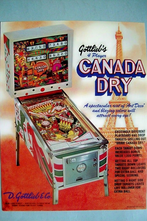 Rare/Original 1976 Gottlieb CANADA DRY Pinball Machine Sales Flyer