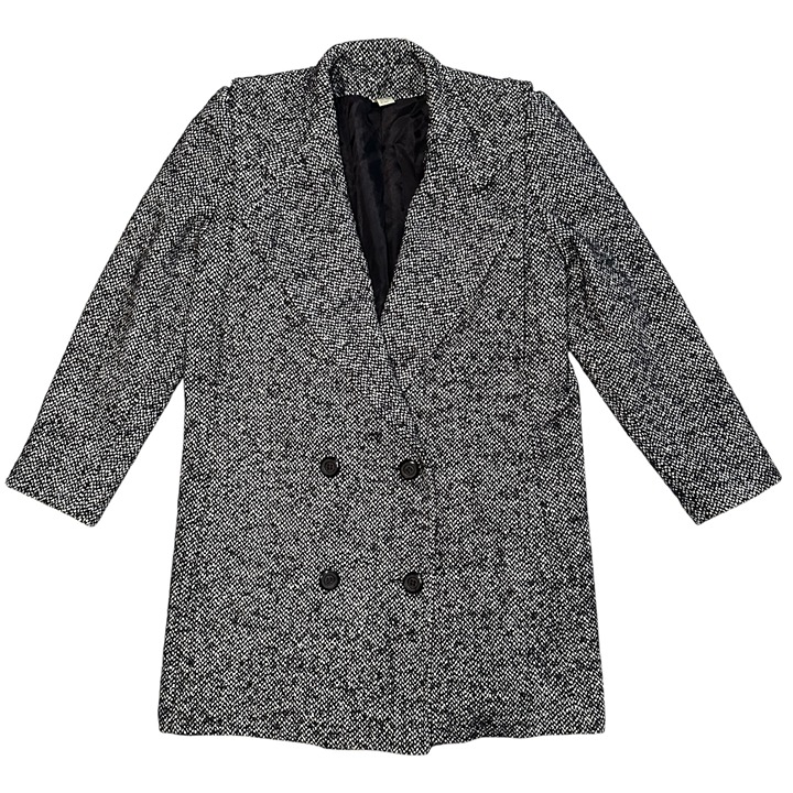 Marled Knit Coat Women Size 2 Petite Wool Black White Winter Academia Old Money