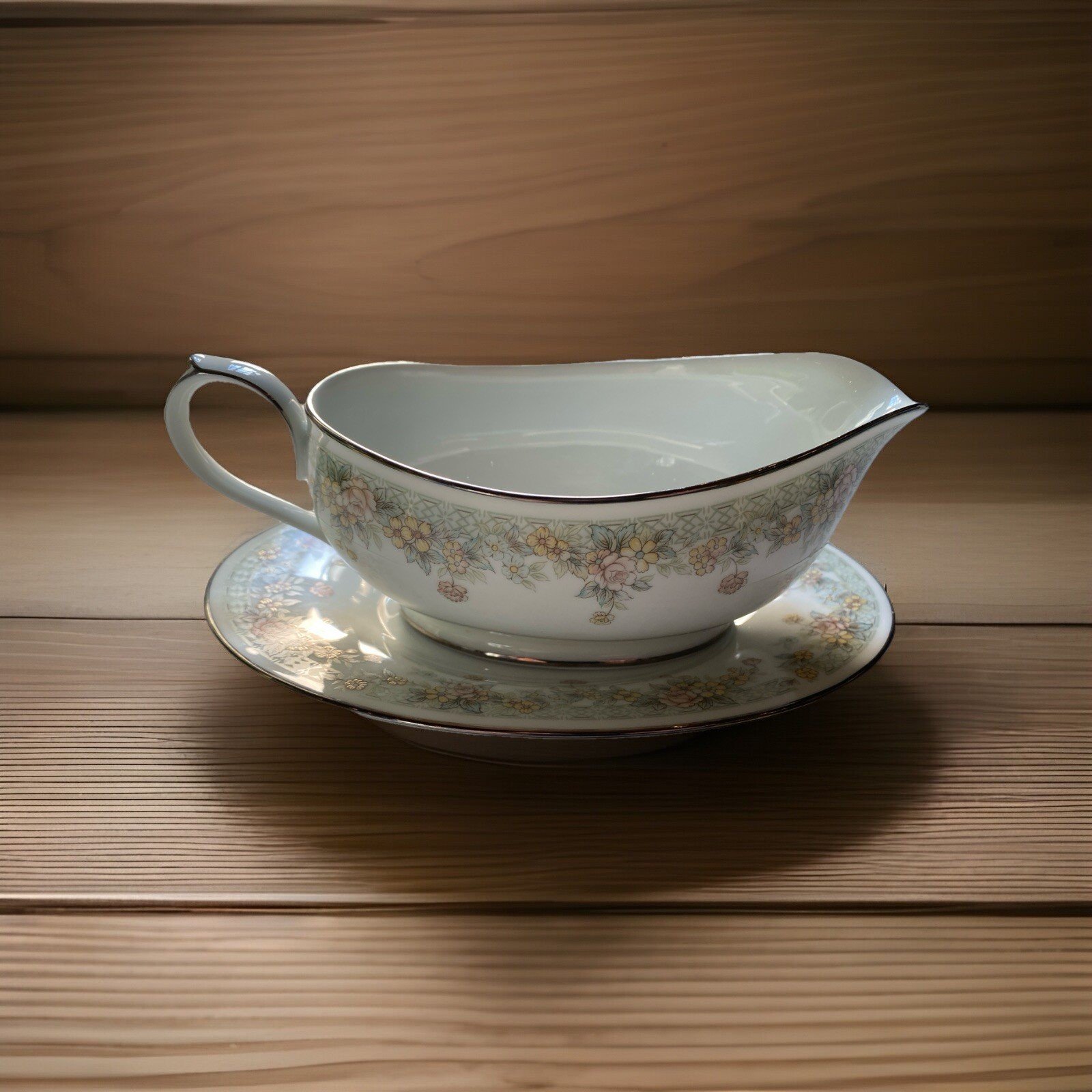 Noritake Spring Field #2932 - Gravy Boat, Handle and Detached Underplate