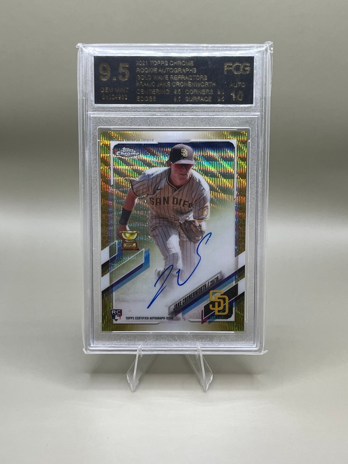 2021 Topps Chrome Jake Cronenworth RC Auto Gold Wave Refractor /50 FCG 9.5