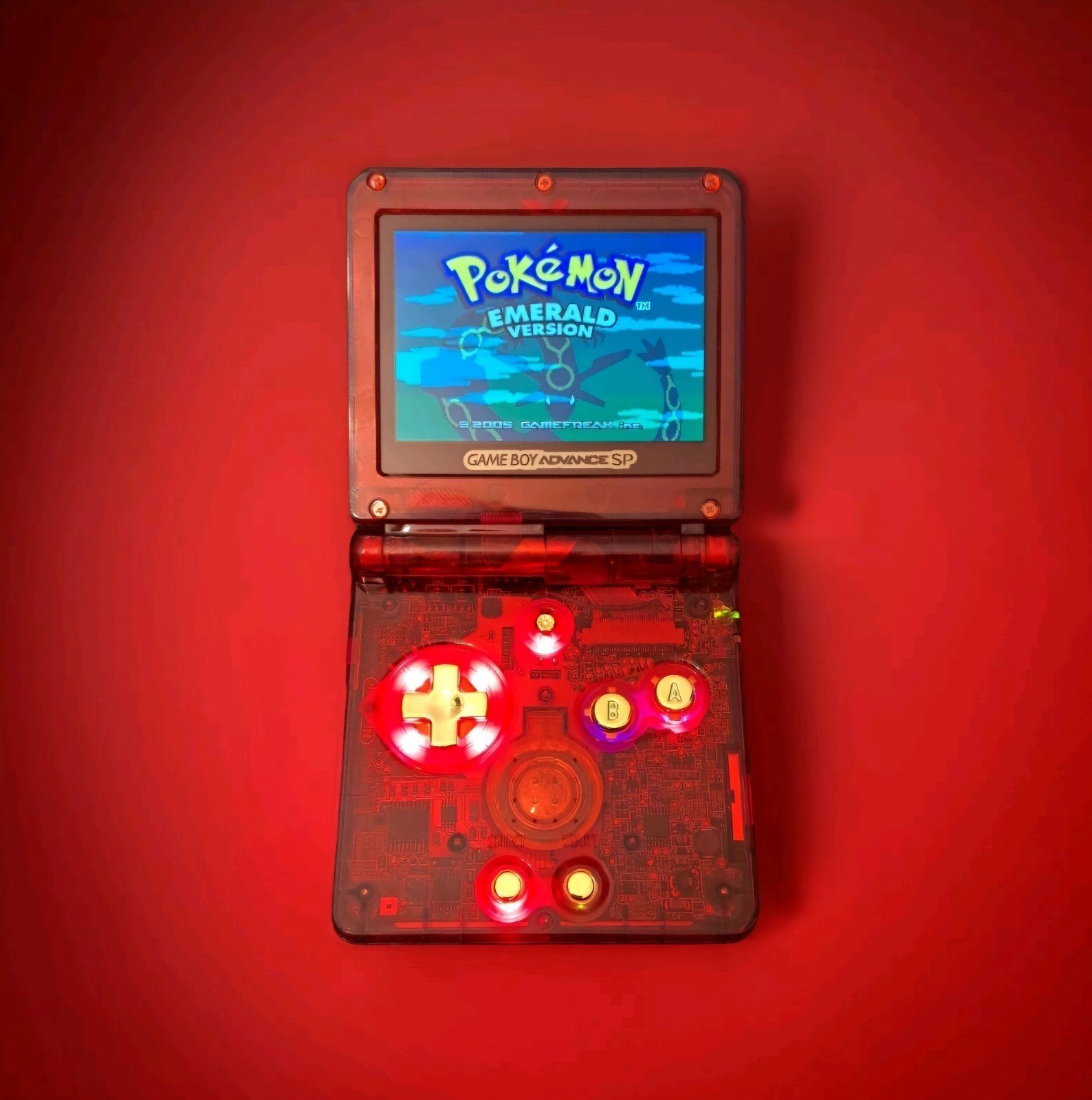 NINTENDO GAMEBOY ADVANCE GBA SP RED & GOLD - HD SCREEN LEDS & MORE (NO GAME)