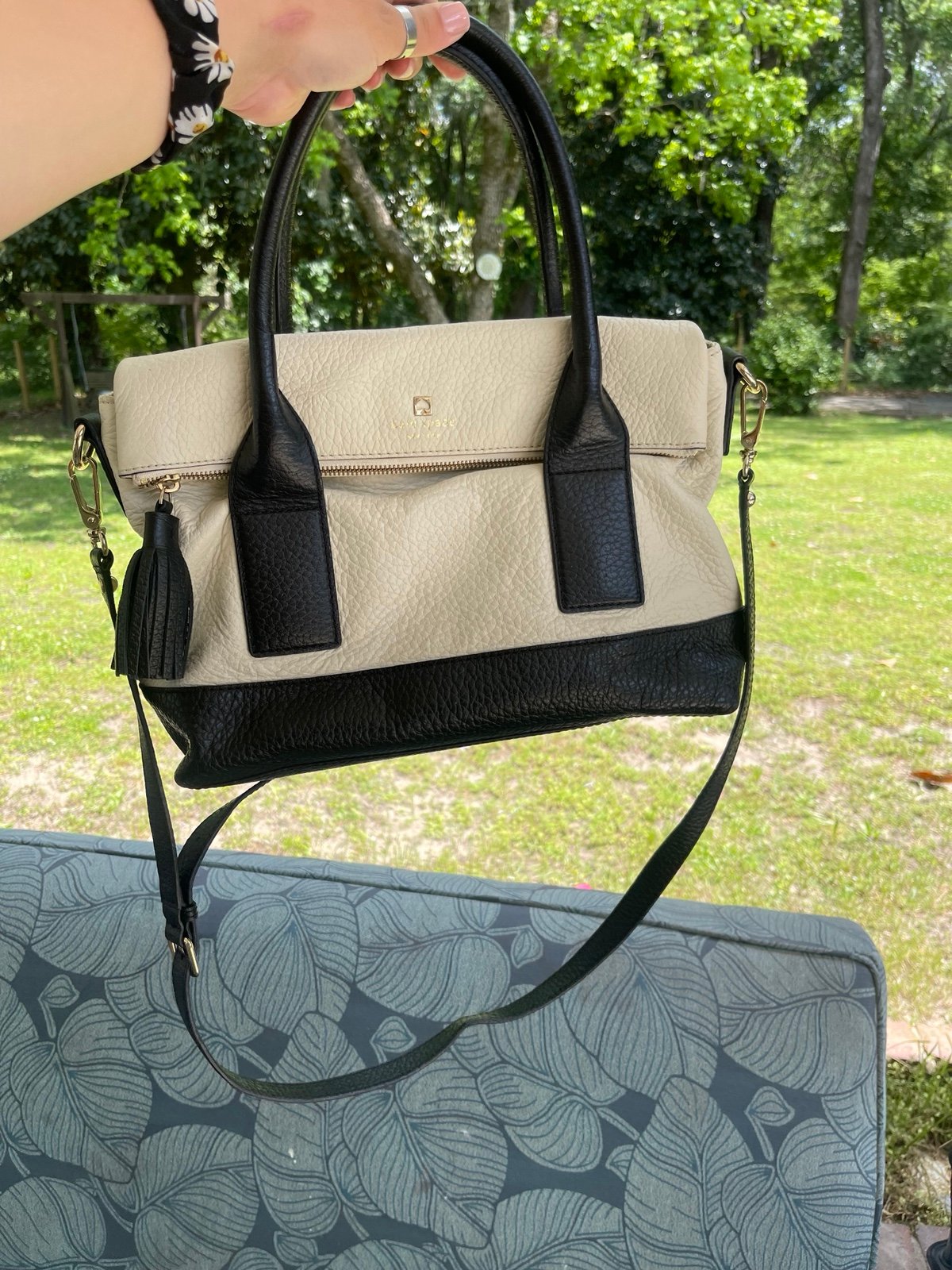 Kate Spade off white and black medium leather bag with strap