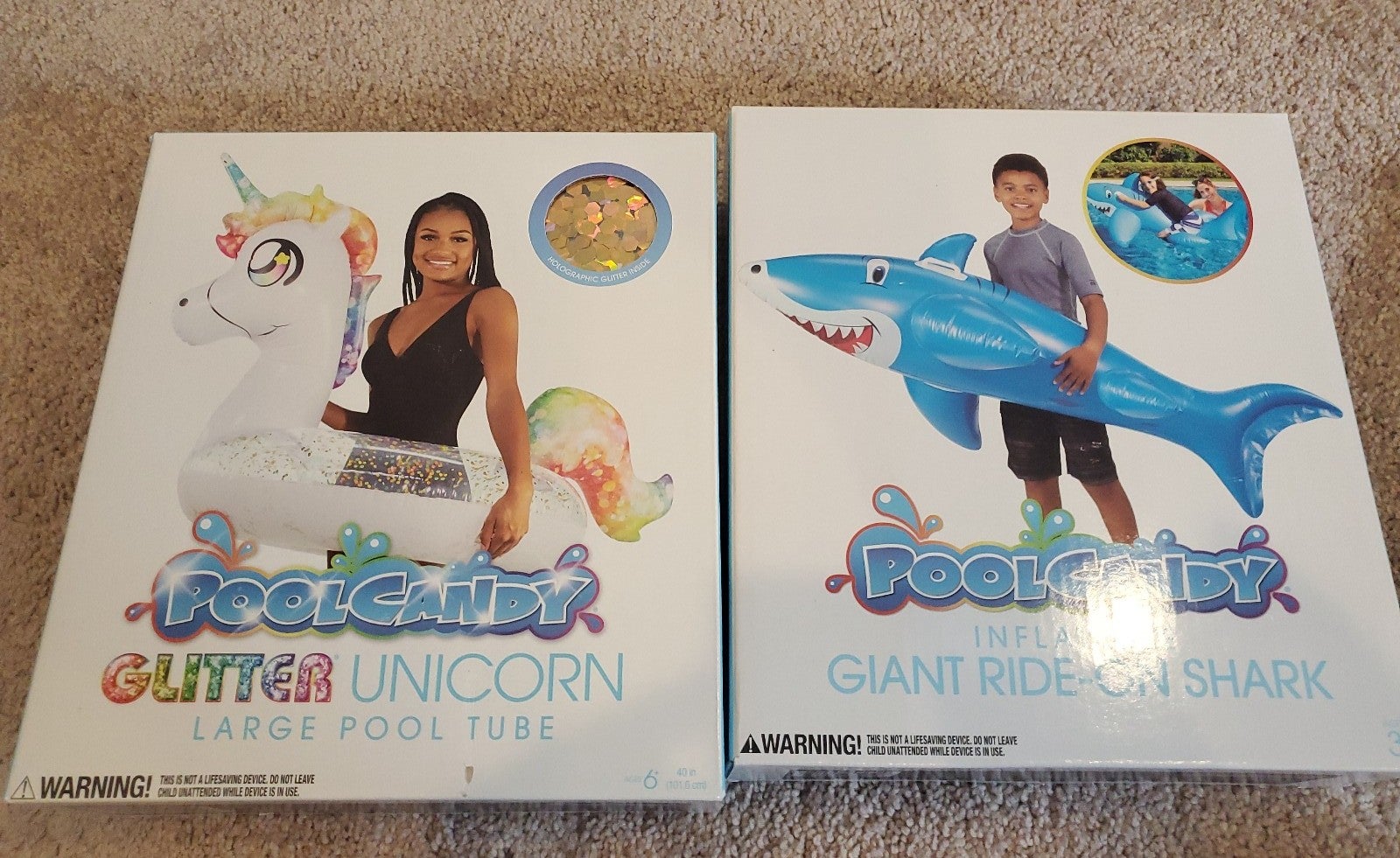 NiB, Two Pool Floats Unicorn and Shark