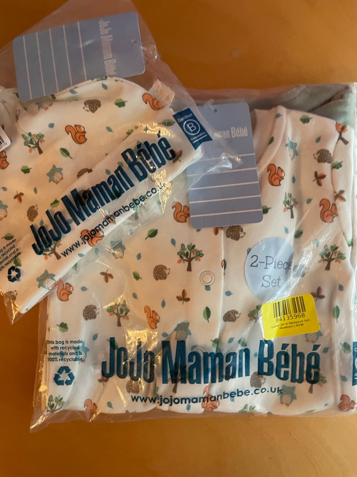 NWT Jojo maman 3 piece woodland animal sleeper 0-3 Plus Hat
