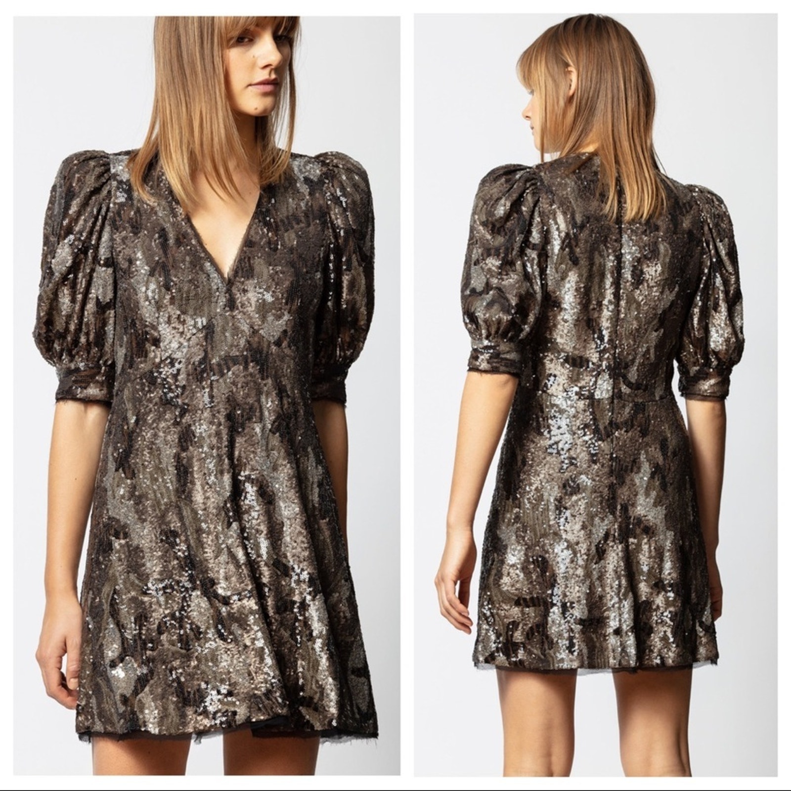 ZADIG & VOLTAIRE Royal Sequin Camo-Print A-Line Mini Dress Size XS NWT