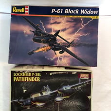 Vintage Revell P-61 & Academy Minicraft Lockheed P-38L Pathfinder Model Planes