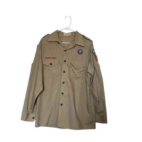 Boy Scouts of America Mens Long Sleeve Button-Down Uniform Shirt Tan Size Large