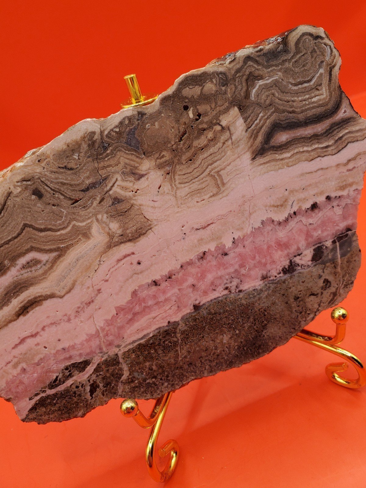 Rare Large Rhodochrosite Crystal Gemstone Freeform Slab w/ Stand & Free Gifts