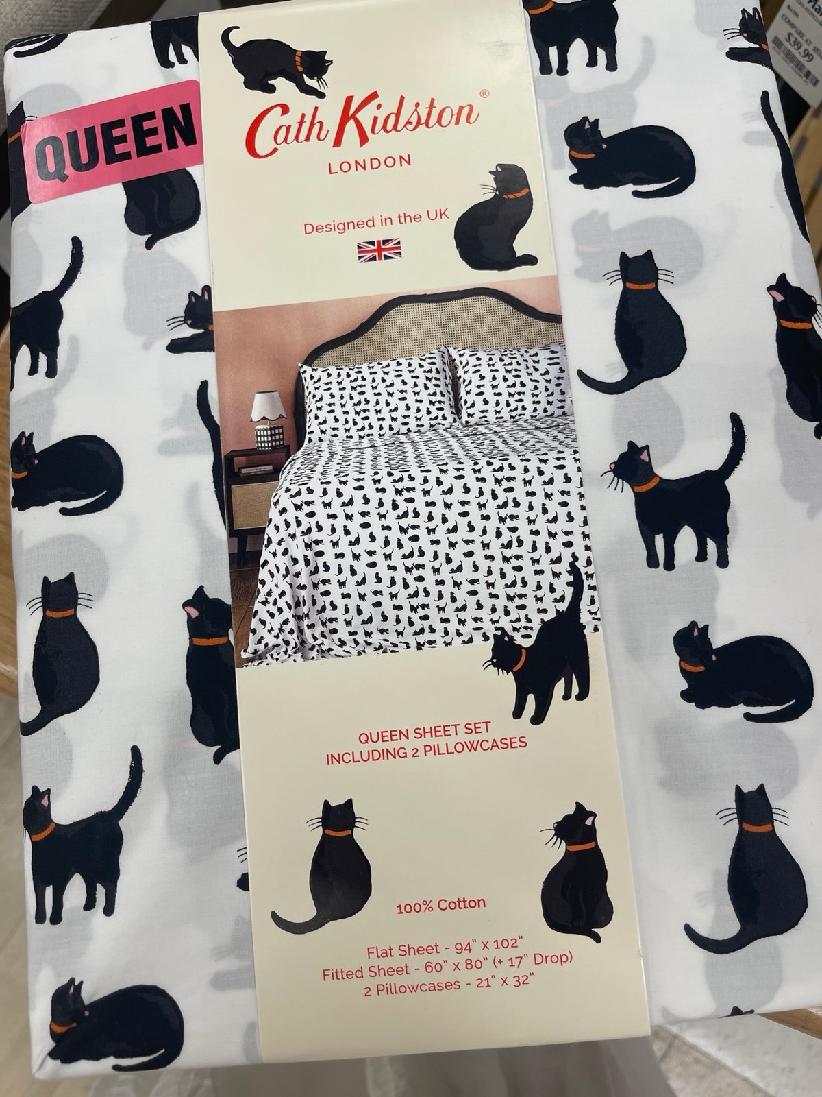 Cath Kidston Black Cats Halloween Queen Sheet Set 100% Cotton NWT