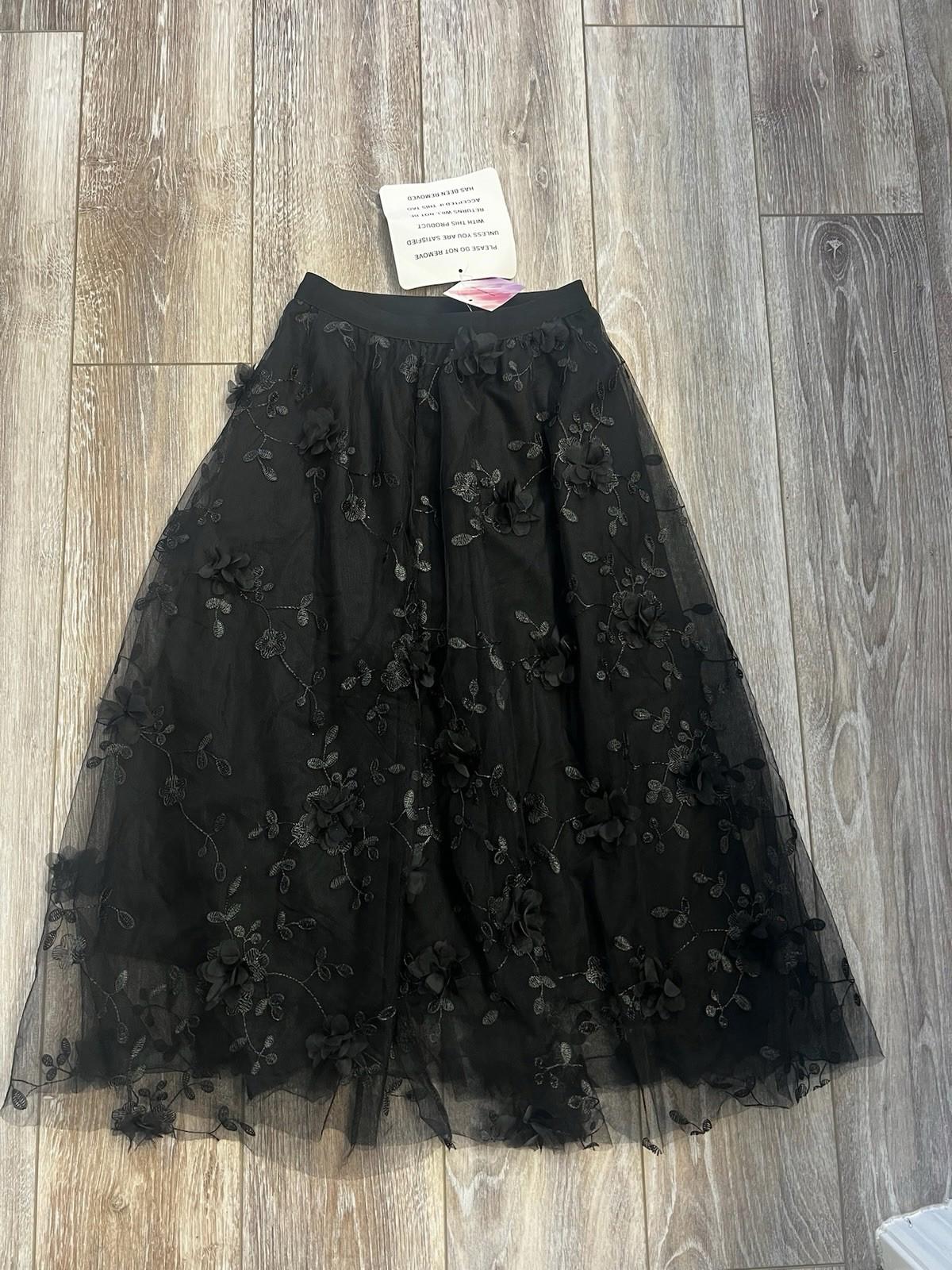 Chicwish Women Black Mesh Burnout Velvet NWT Floral Tulle Midi Skirt M Whimsy(A7