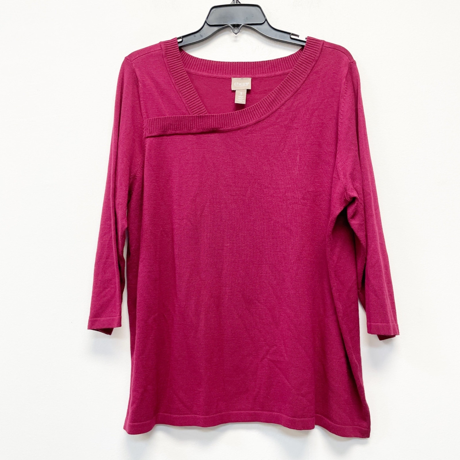 Chico's Womens Asymmetrical Neck 3/4 Sleeve Sweater Top Size 3, XL