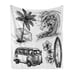 Surfboard Beach Van Ambesonne Black White Art Soft Flannel Fleece Throw Blanket