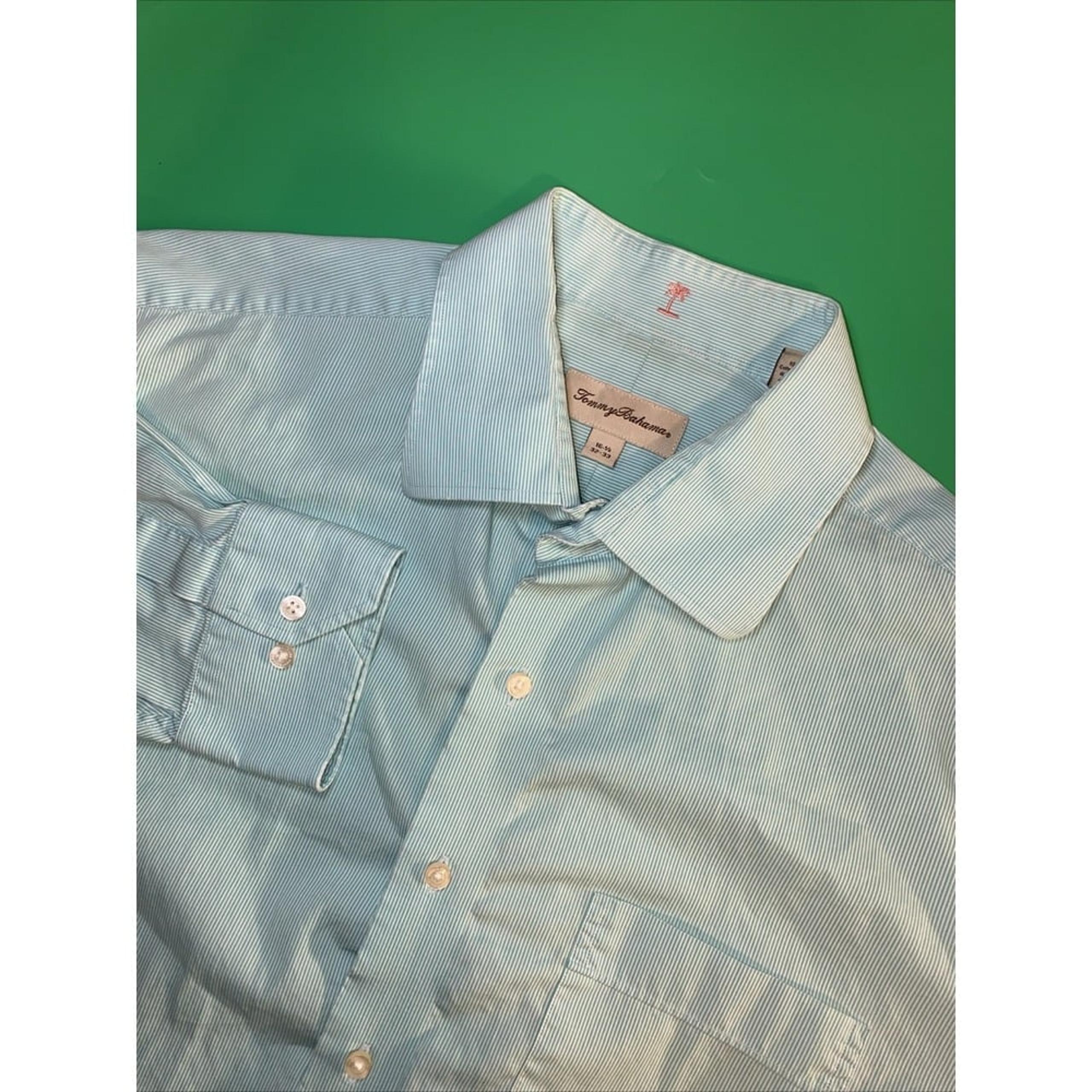 Tommy Bahama Men's XL 16.5 32/33 Green Strip Button Up Casual Dress Shirt