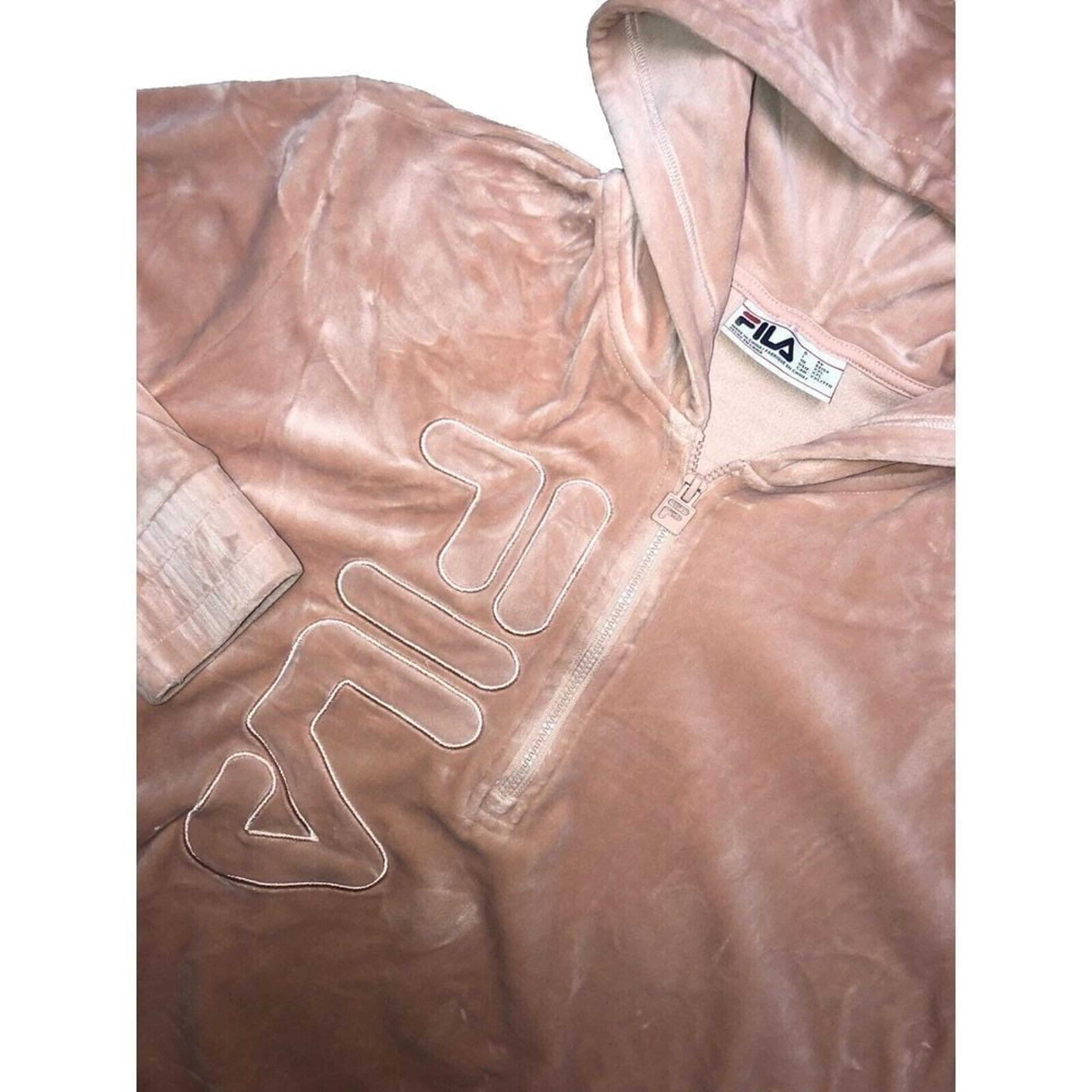 Fila Women's Velour 1/4 Quarter Zip Pullover  Sweatshirt Hoodie Y2k Peach XXL