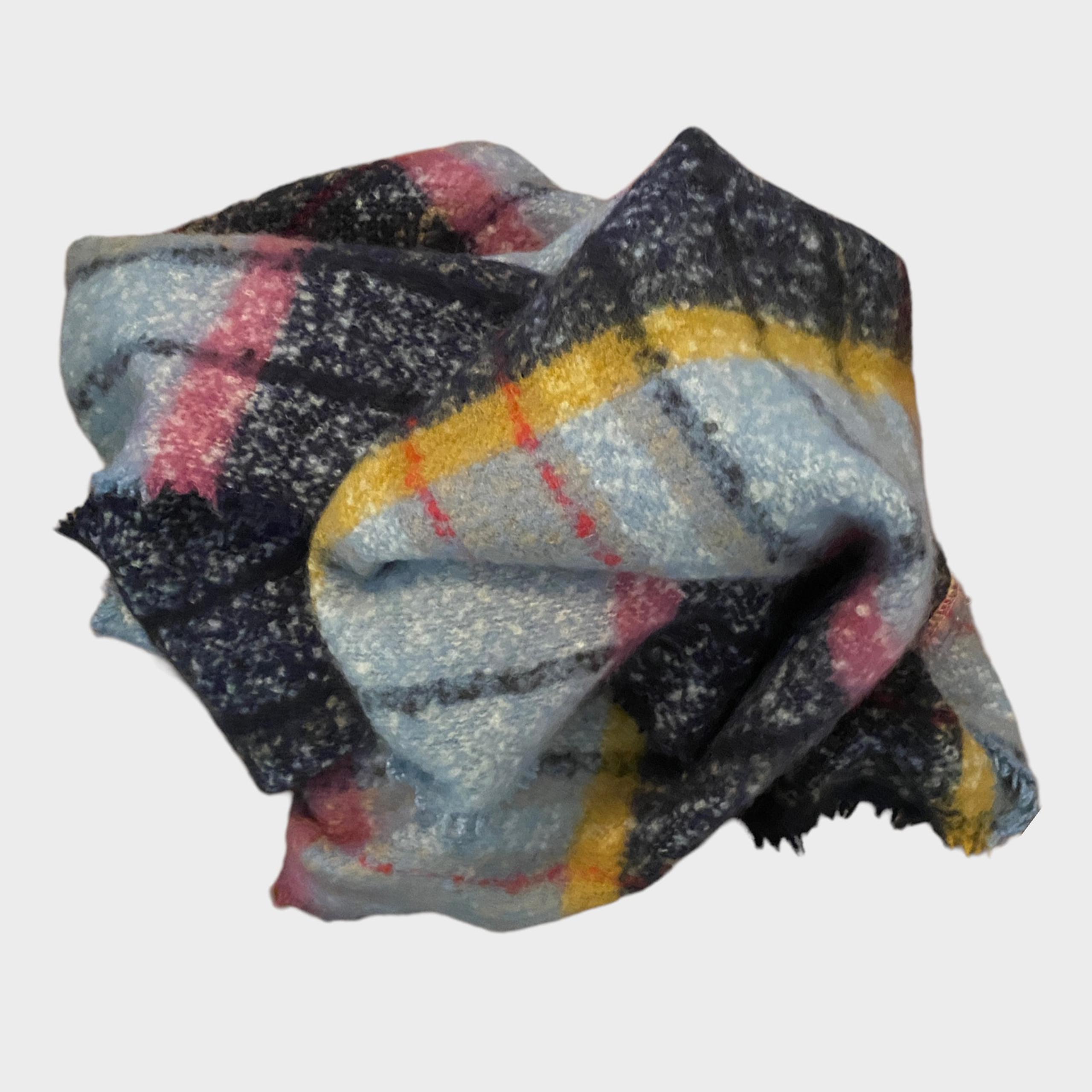 Blanket Scarf Soft Acrylic Striped Plaid Gray Black Yellow Pink 19" x 68"