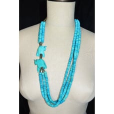 Vintage Blue Dyed Bovine Bone Elephant Disc Necklace