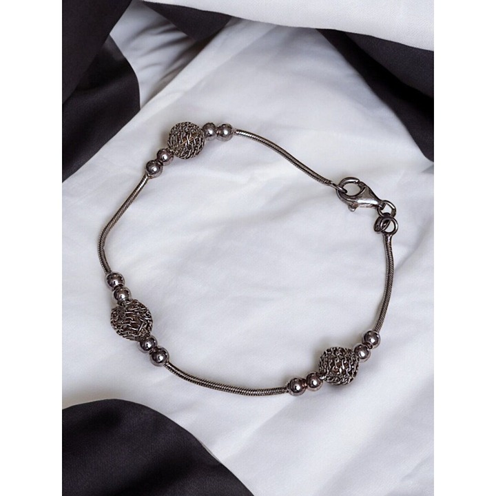 Elegant Italian 925 Sterling Silver Bracelet Beaded Design Made in Italy