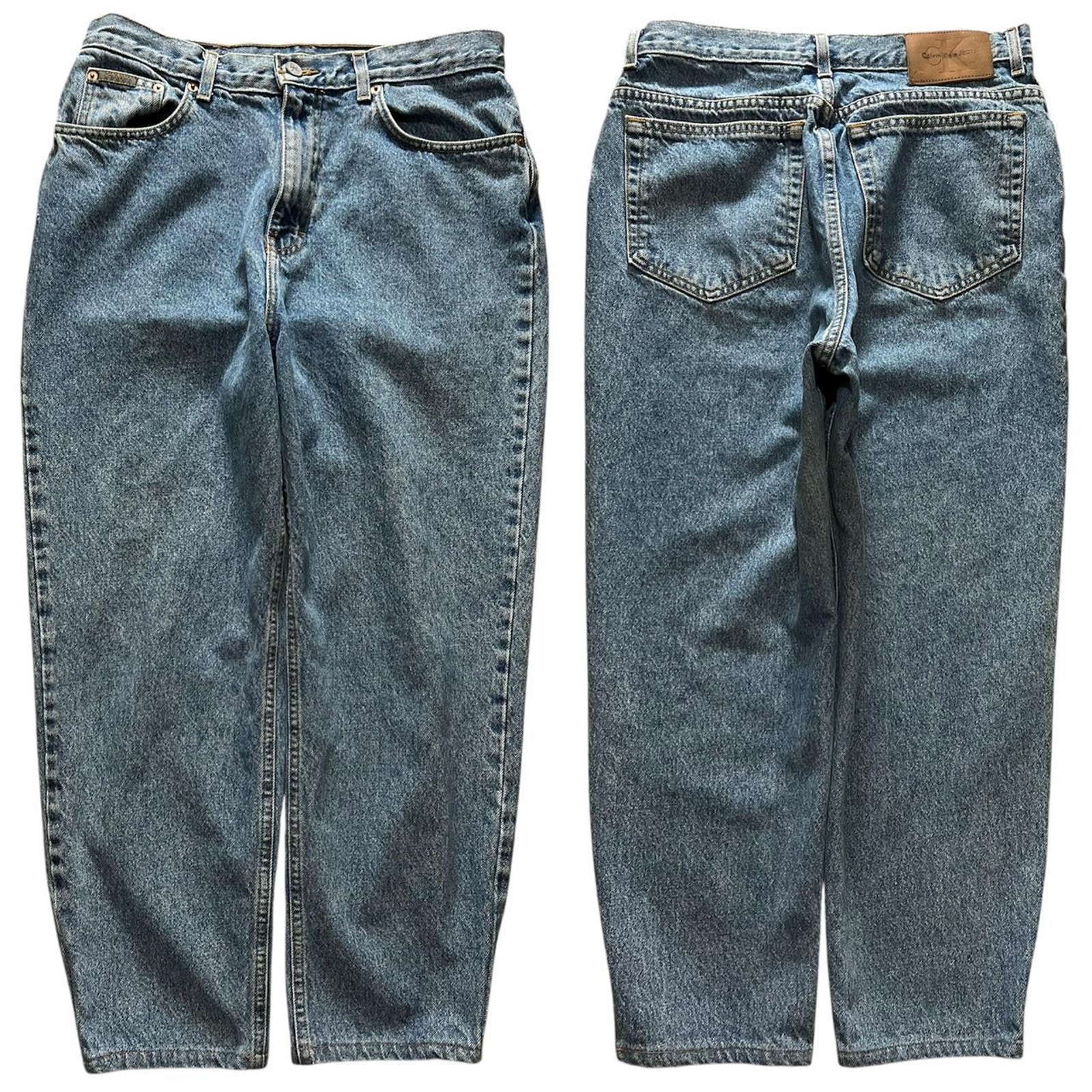 Vintage 90s Calvin Klein USA Baggy Denim Tapered Faded Relaxed Jeans Pants 31