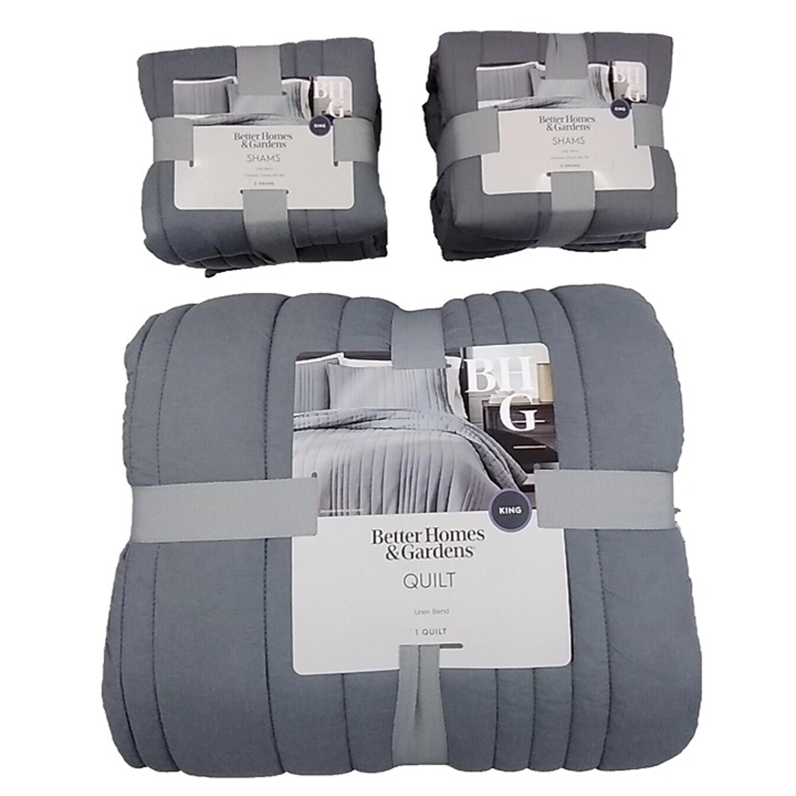 Better Homes & Gardens Gray Linen Blend King Quilt & 4 Shams 5pc Bedding Set NEW