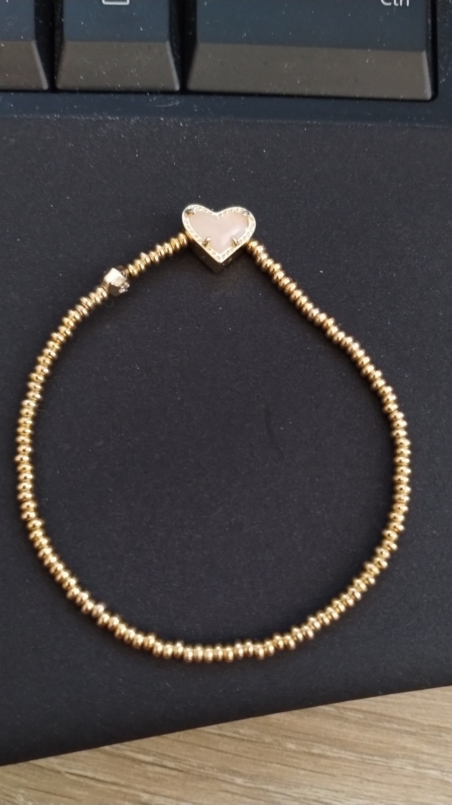 Kendra Scott Ari Heart Gold Stretch Bracelet in Rose Quartz
