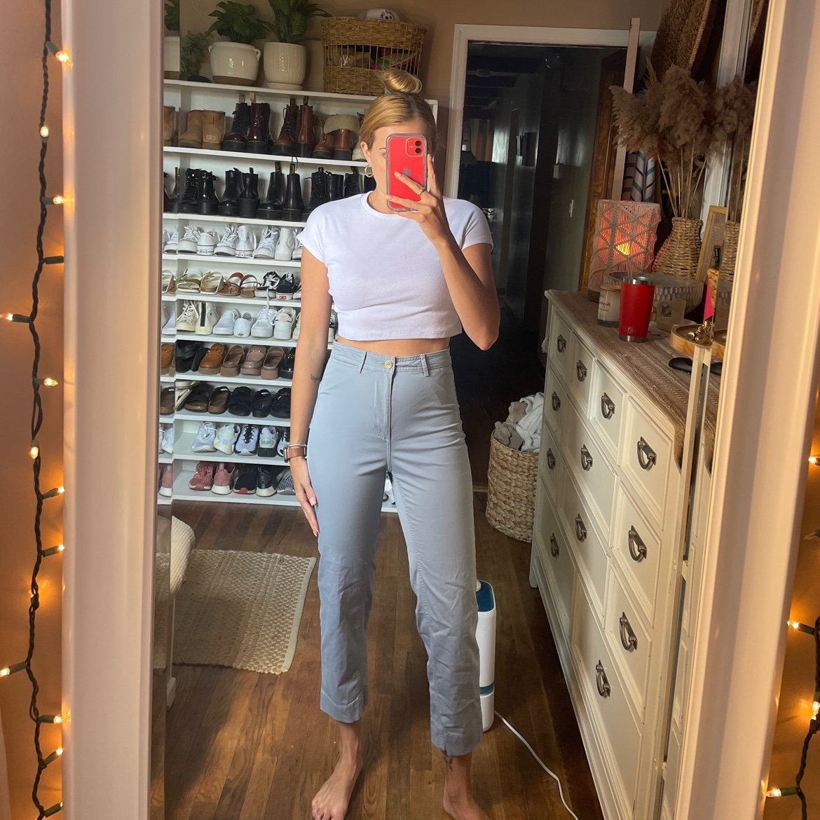 everlane blue high waisted trouser pants