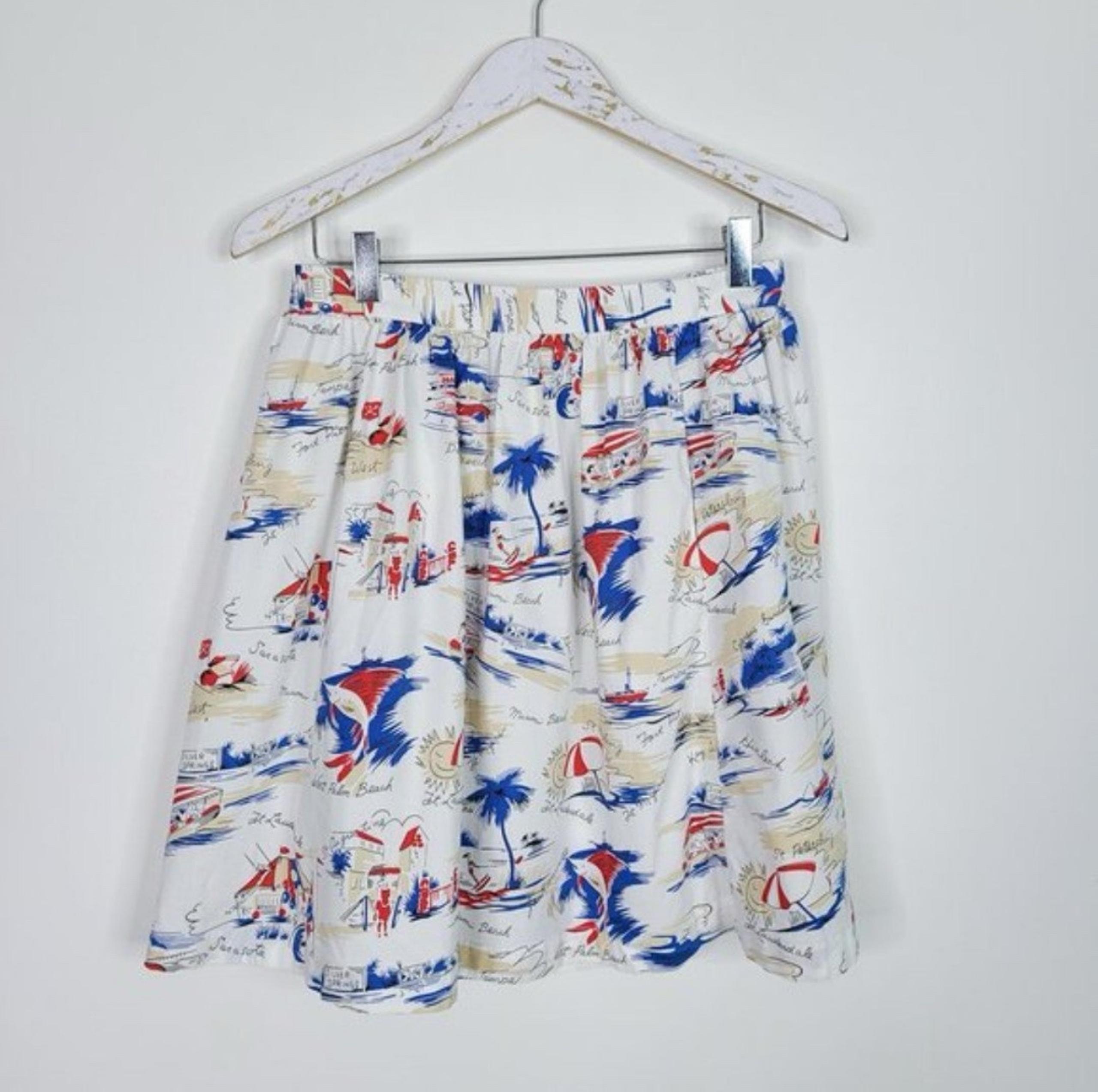 BROOKS BROTHERS Women's Florida Cities Beach Vacation A Line Skirt Size 4 White