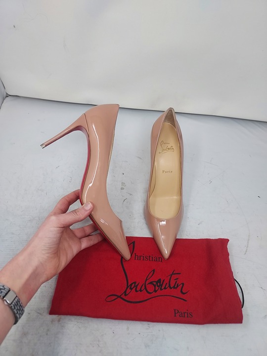 Christian Louboutin Pigalle Patent Leather Nude Heel Pump
