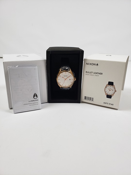 Nixon Bullet Leather Watch A473 2160 Rose Gold/Navy New in box