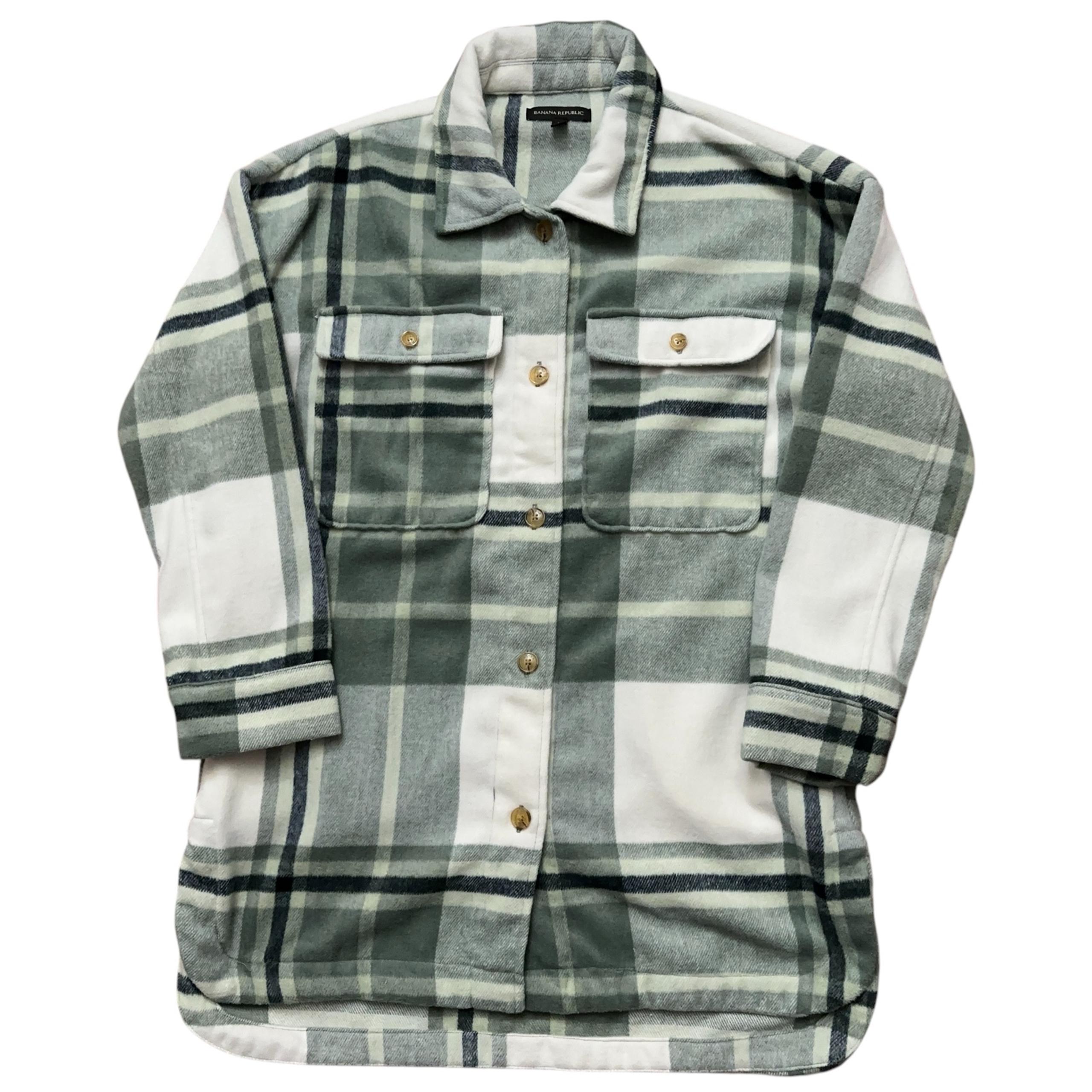 Banana Republic Shirt Jacket Shacket Womens Size M Wool Blend Plaid Green