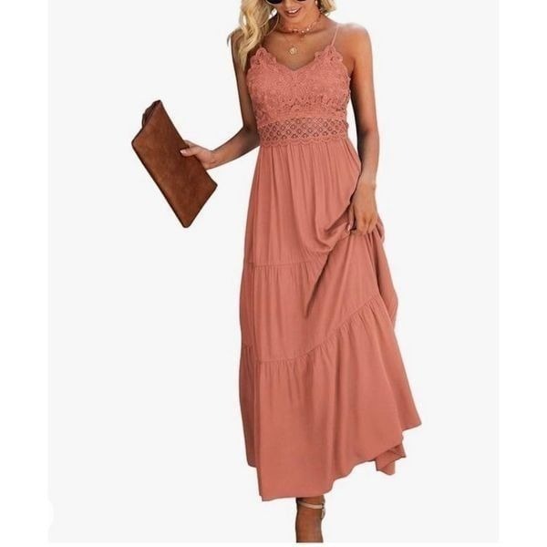 Coral Lace Detail Maxi Dress