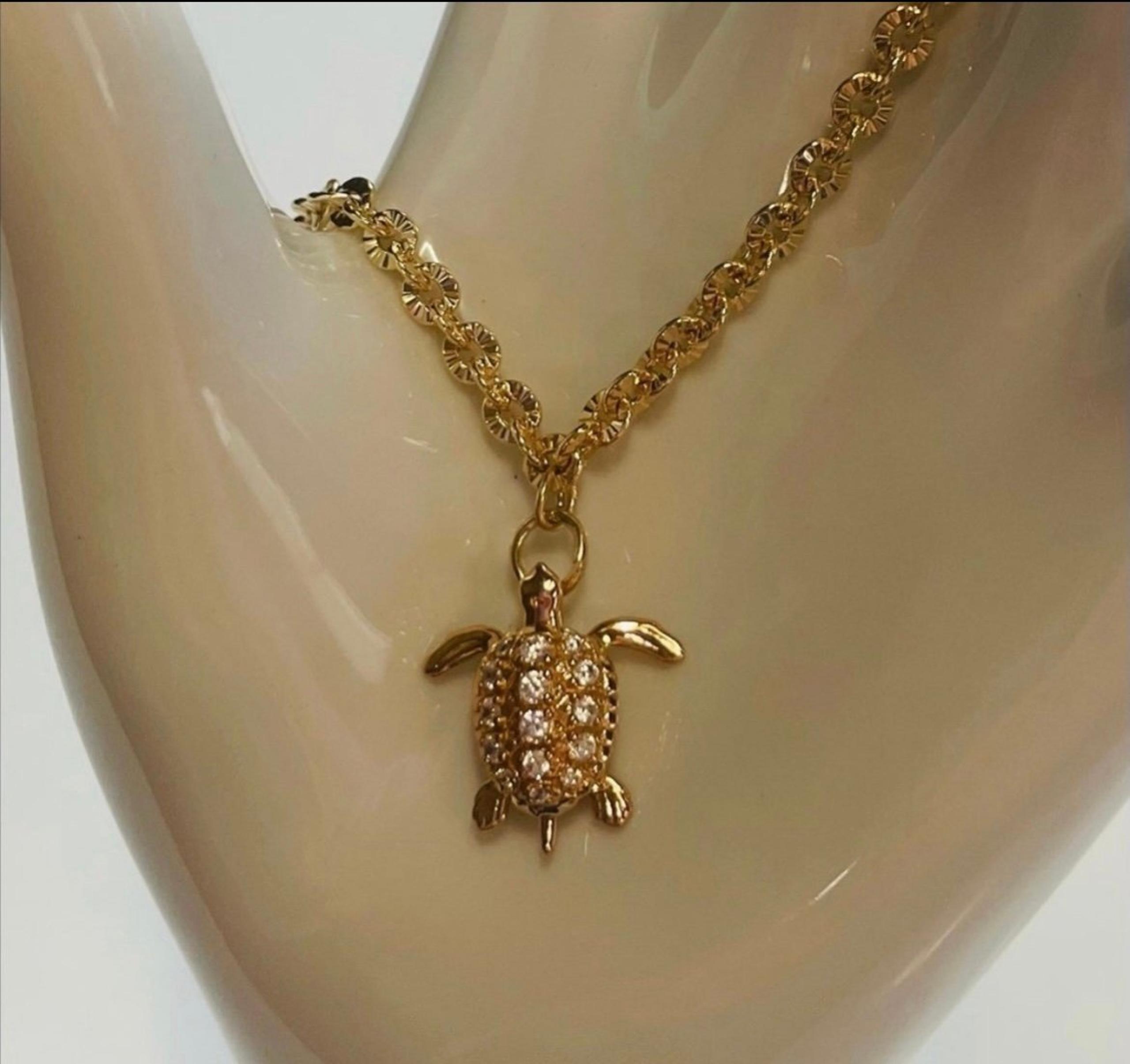 Brand New Gold Filled Chain with Clear Rhinestones Turtle Charm Bracelet