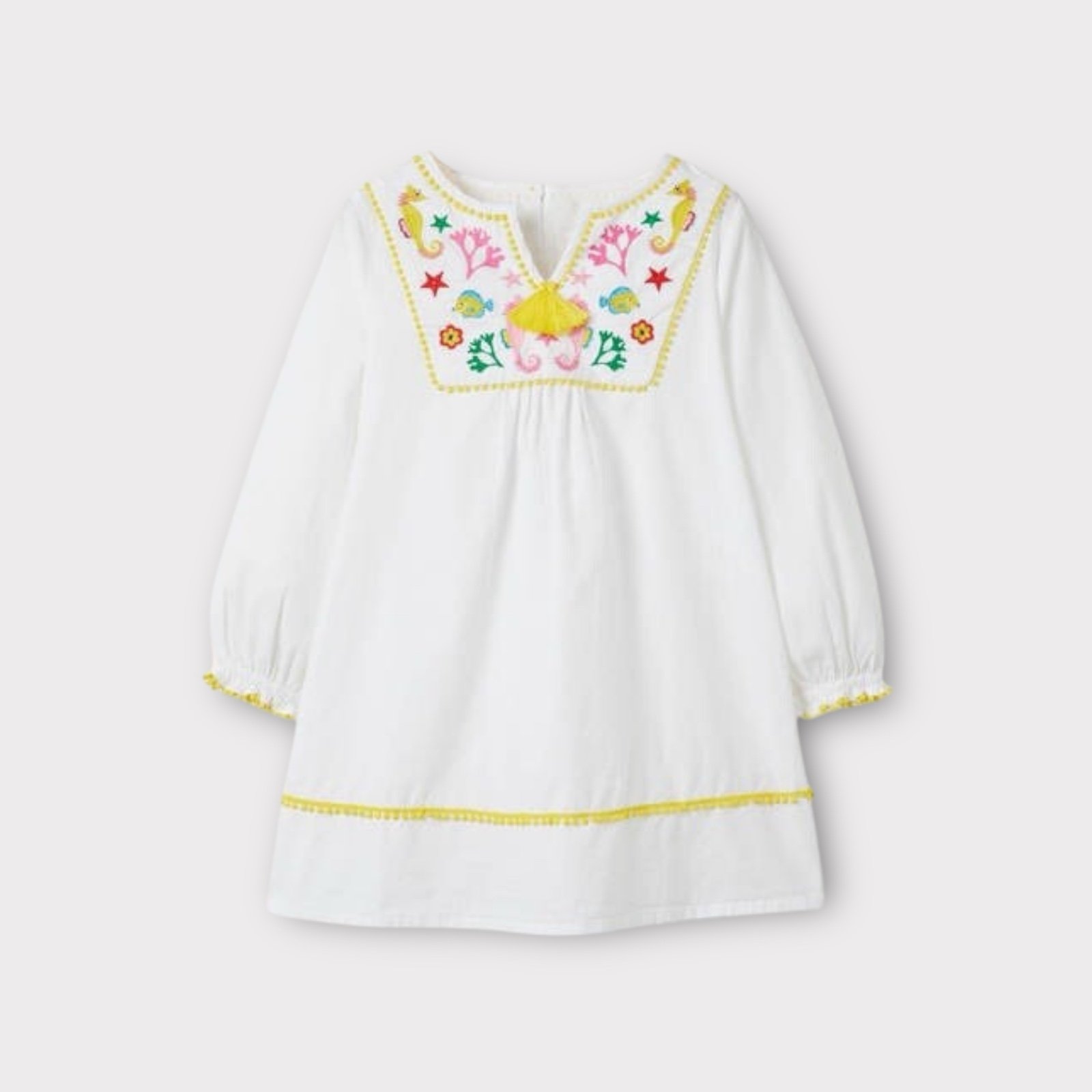 Mini Boden Under The Sea Applique Kaftan White Dress