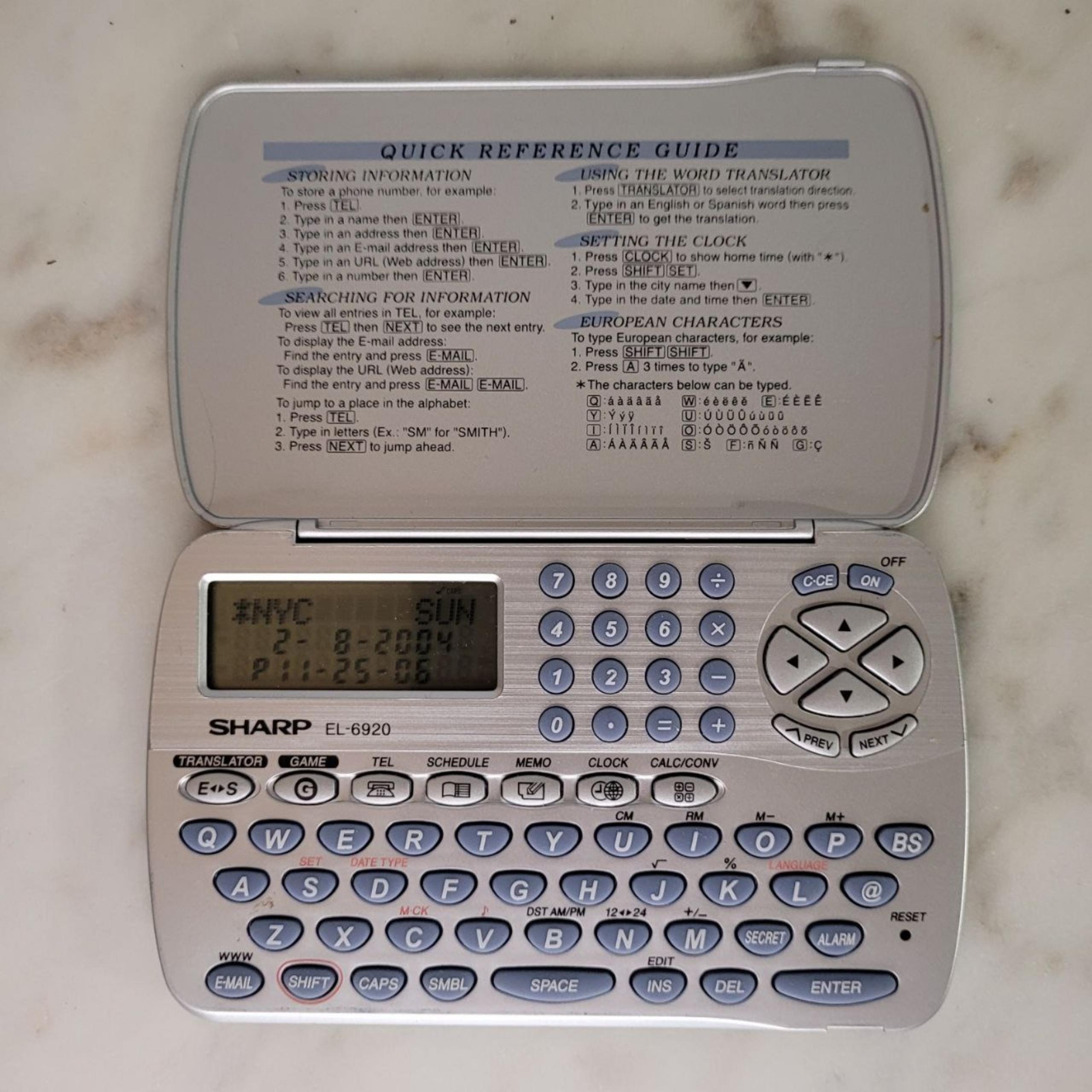 SHARP EL-6920 MemoMaster Electronic Organizer Calculator - Silver