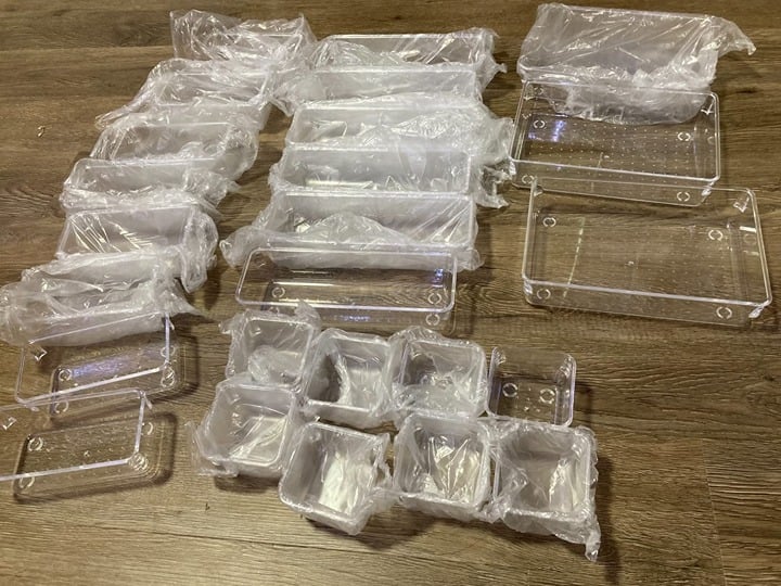 25 Pack Drawer Organizer, 4 Sizes Clear Plastic Drawer Organization Storage bins