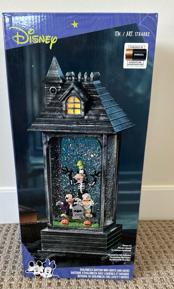 HalloweenDisney Swirling Glitter Lantern with Lights & Music Timer 14.5 Tall