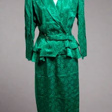 80's Vintage 3pc Bright Green Silk Skirt Suit with Matching Belt by Argenti